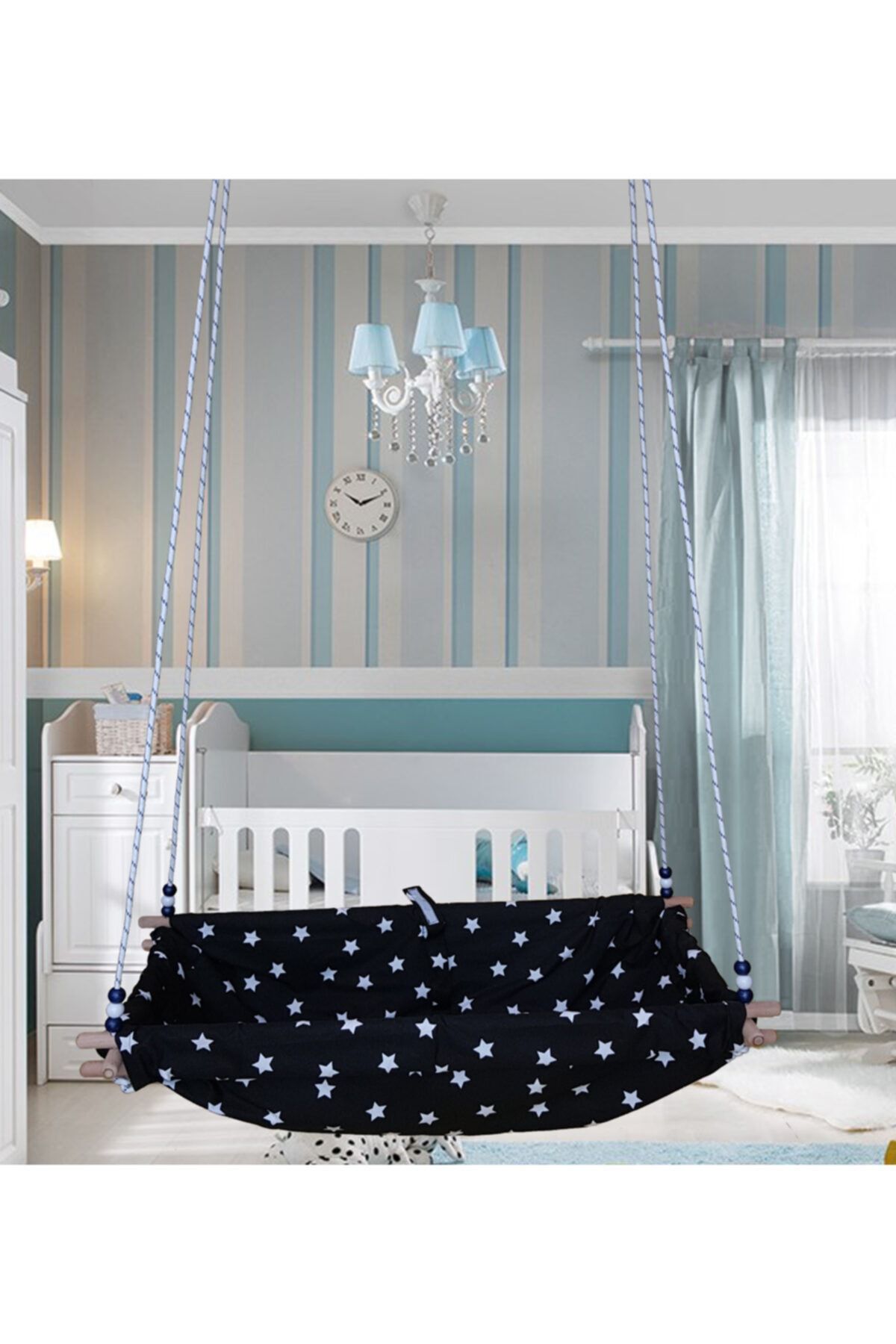 Altev Double Layer Fabric Star Wooden Spring Bouncy Hammock Cradle