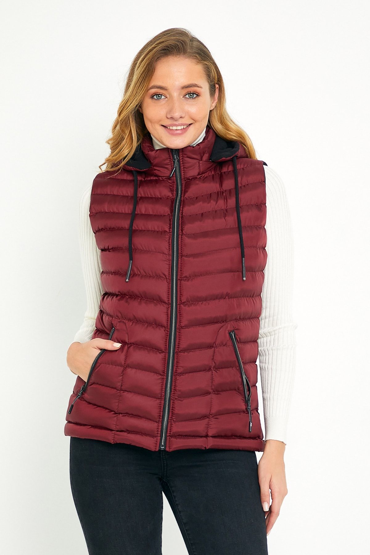 plus size long hooded puffer vest
