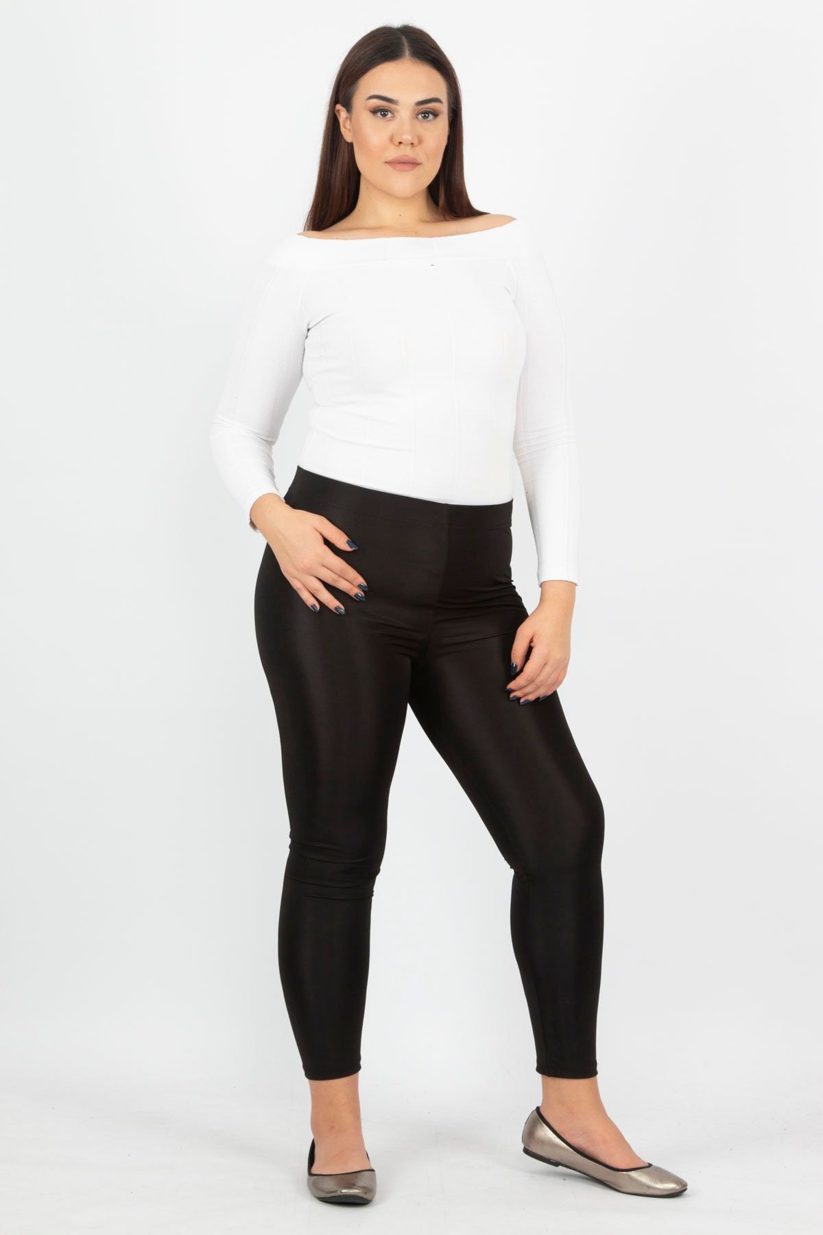ans Women s Large Size Black Shiny Tights Trousers 65n29023