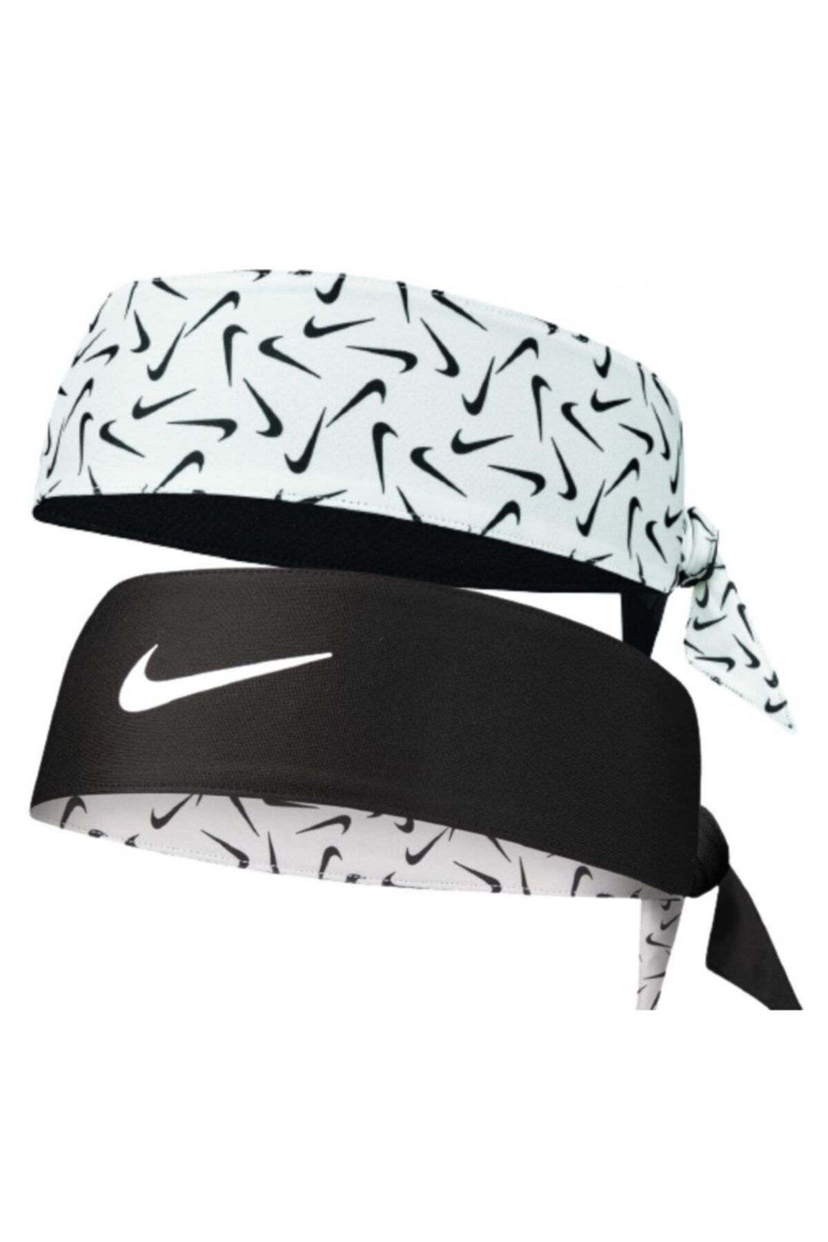 Nike Dri Fit Head Tie Bandana Double Sided Tennis Player Headband Black White