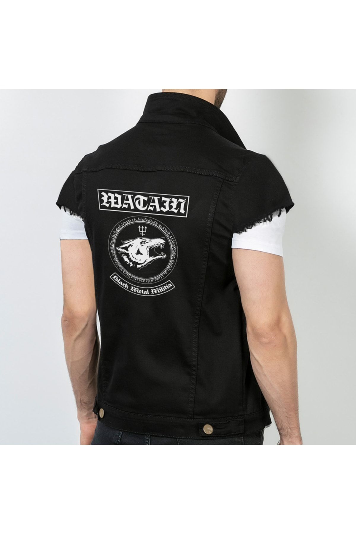 Black denim vest metal top