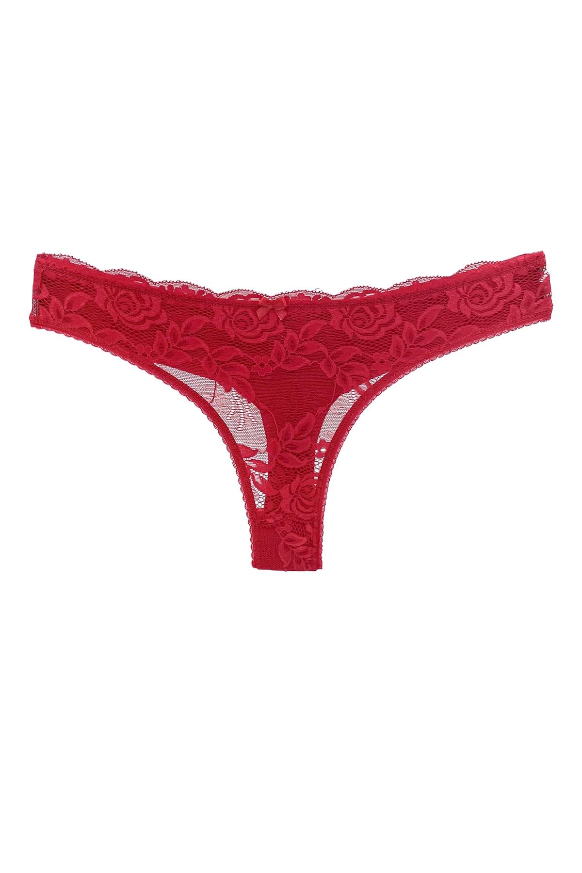 HNX Red Front Lace Back Double Layer Cotton Thong Women's Panties - Trendyol