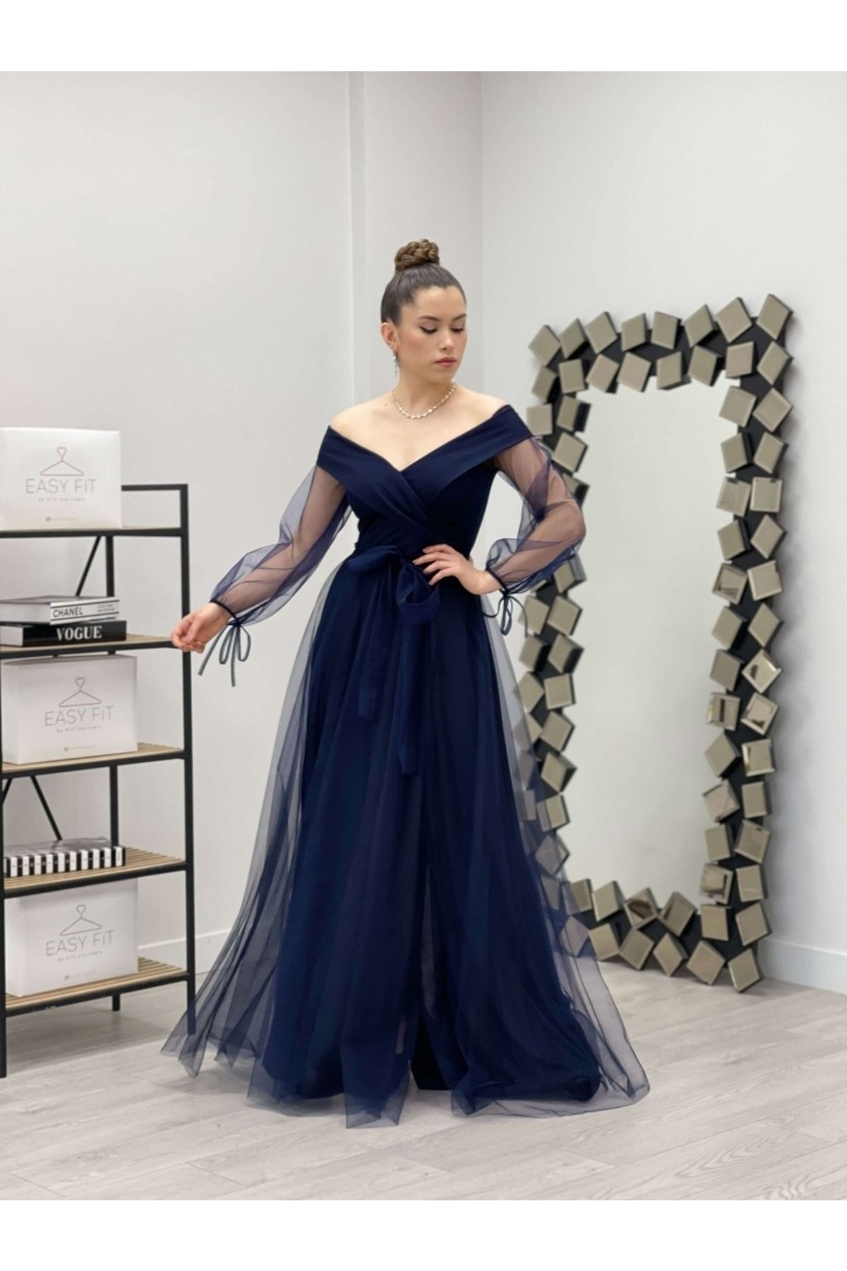 giyimmasal Evening Prom Dress Dark blue Trendyol