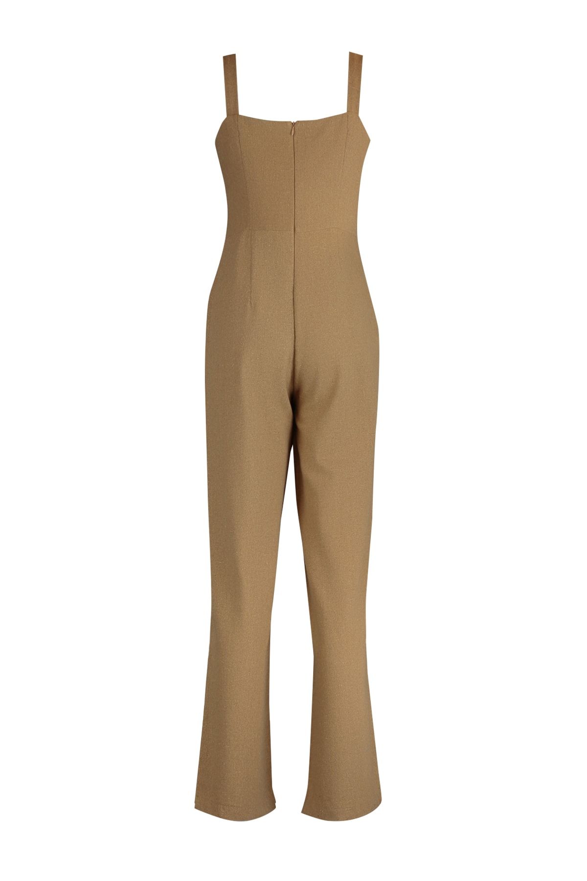 Trendyol Collection Camel Woven Petite Square Collar Linen Look