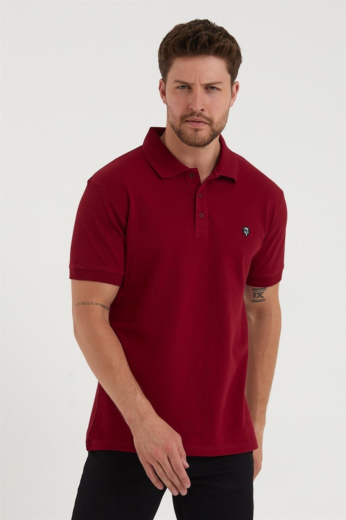 DAKSEL MODA Burgundy Color Polo Neck Tshirt Trendyol