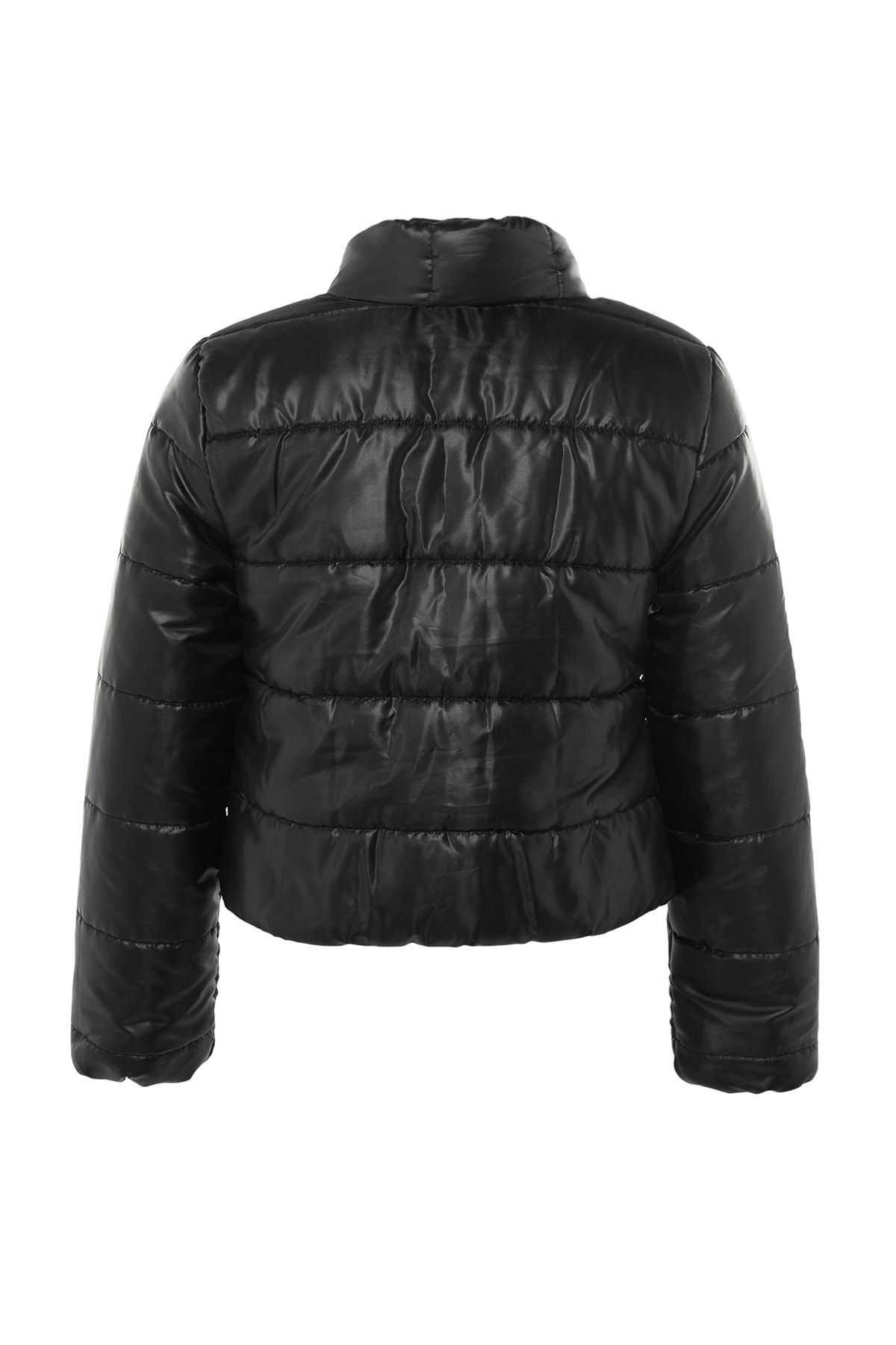 Black High Shine Cropped Puffer Jacket
