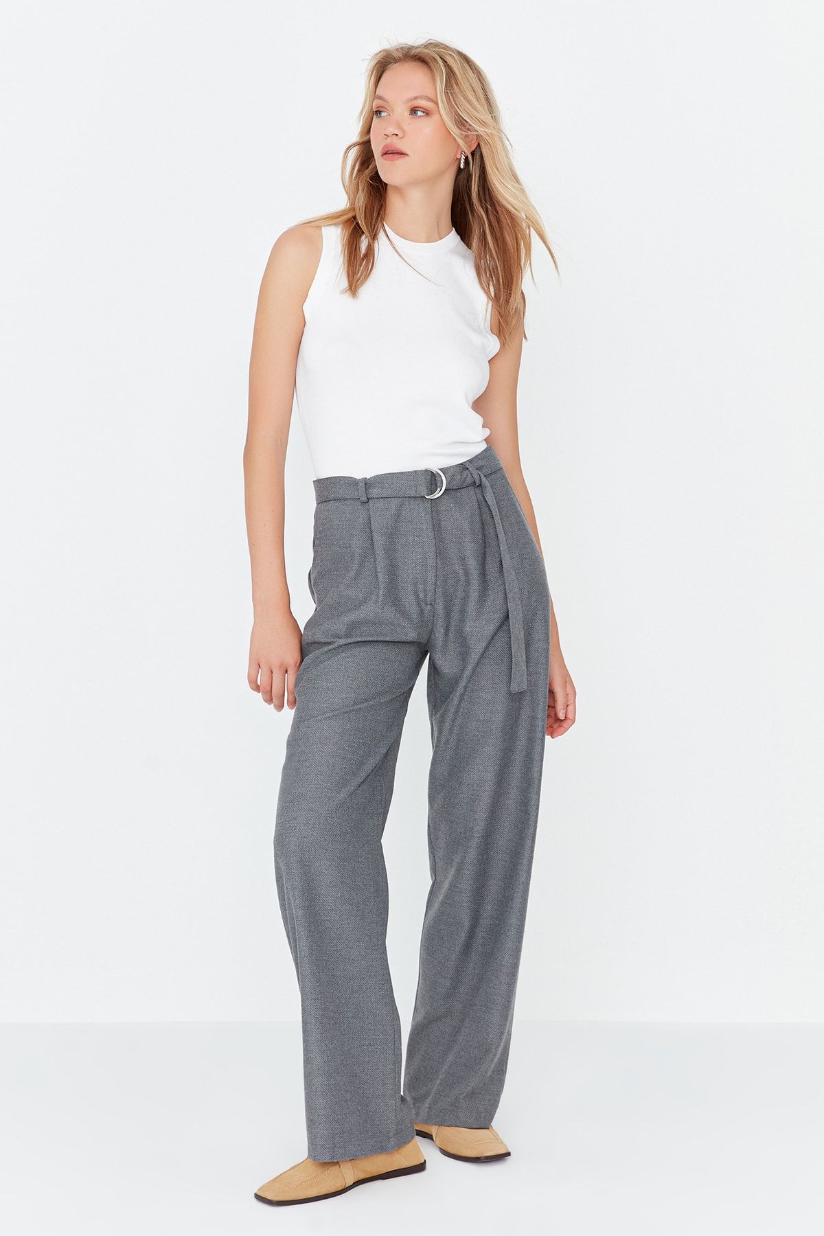 Belted Woven Trousers