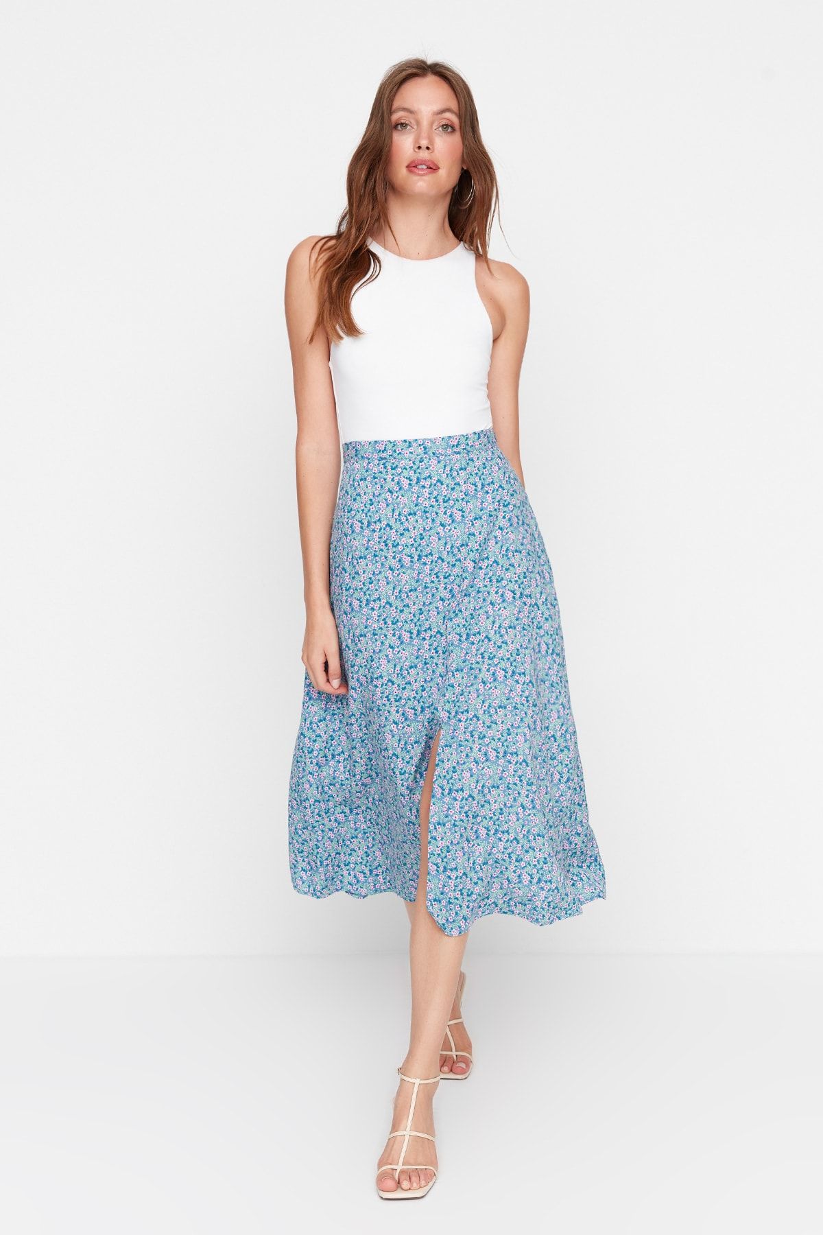 Patterned outlet teal skirt