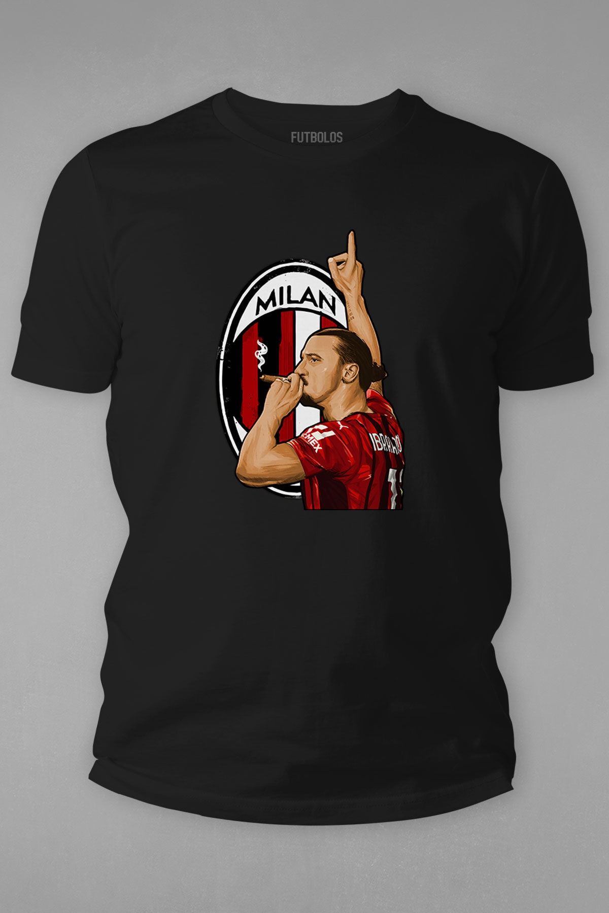 Futbolos Ibrahimovic Ac Milan Printed Crew Neck Black Men s T Shirt