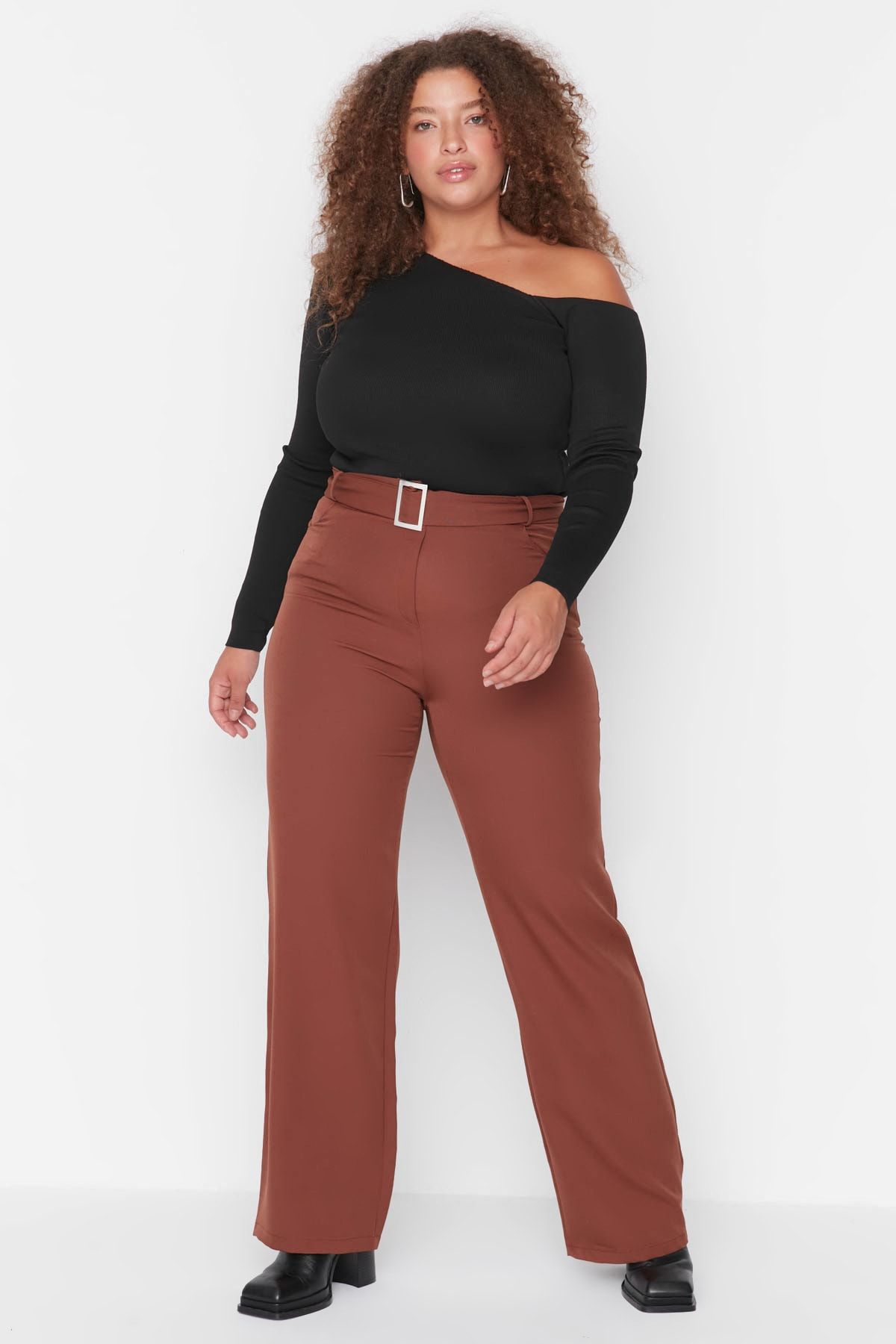 Trendyol Curve Plus Size Pants - Black - Wide leg - Trendyol