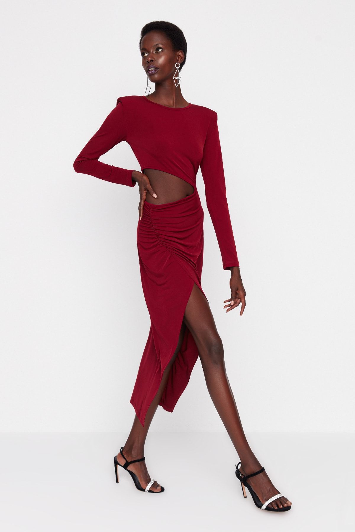 Trendyol Collection Burgundy Double Breasted Knitted Window/Cut Out  Detailed Elegant Evening Dress TPRAW23EL00272 - Trendyol