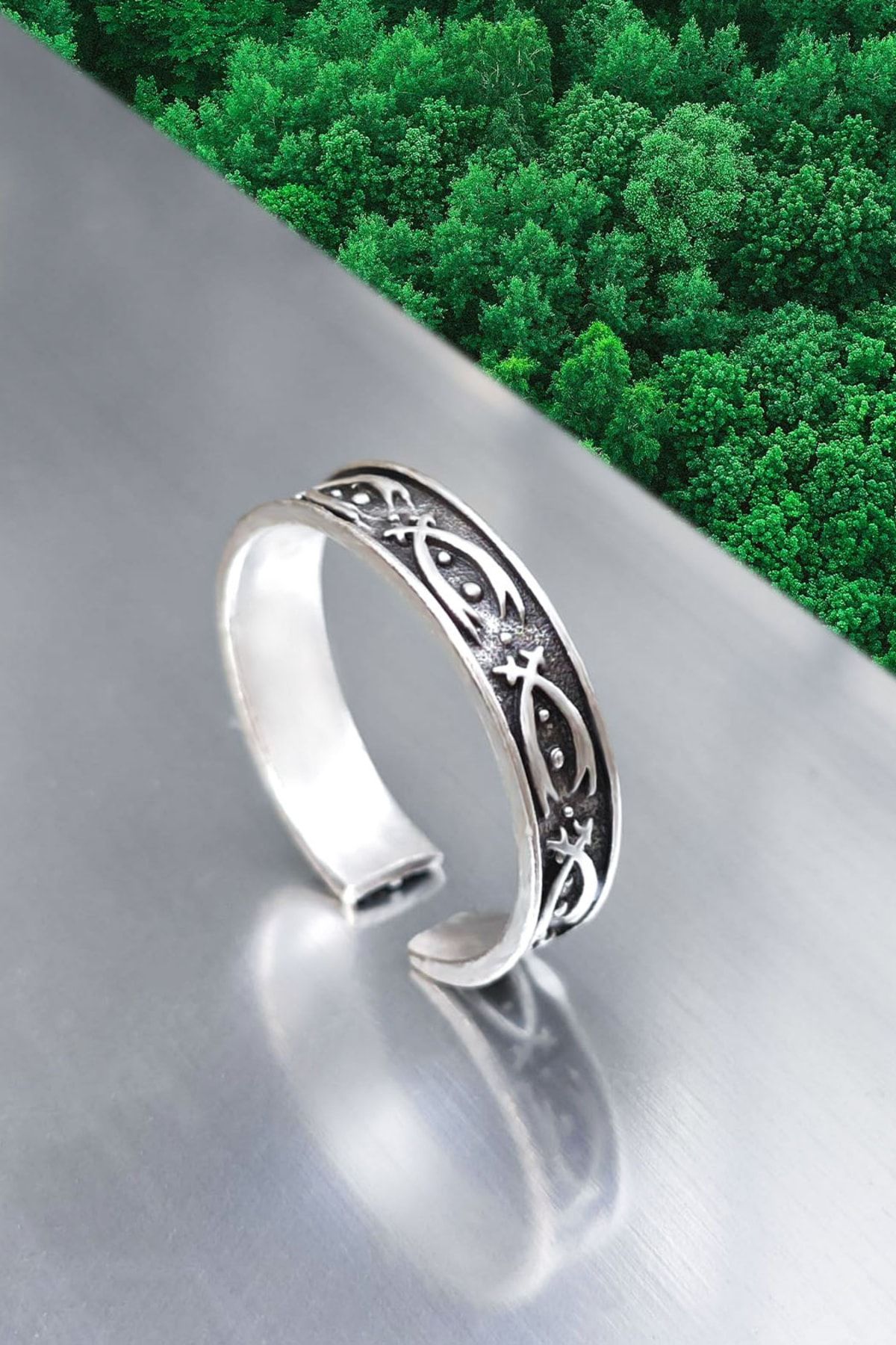 The Collection Sword Wedding Ring Model Adjustable Men s Silver