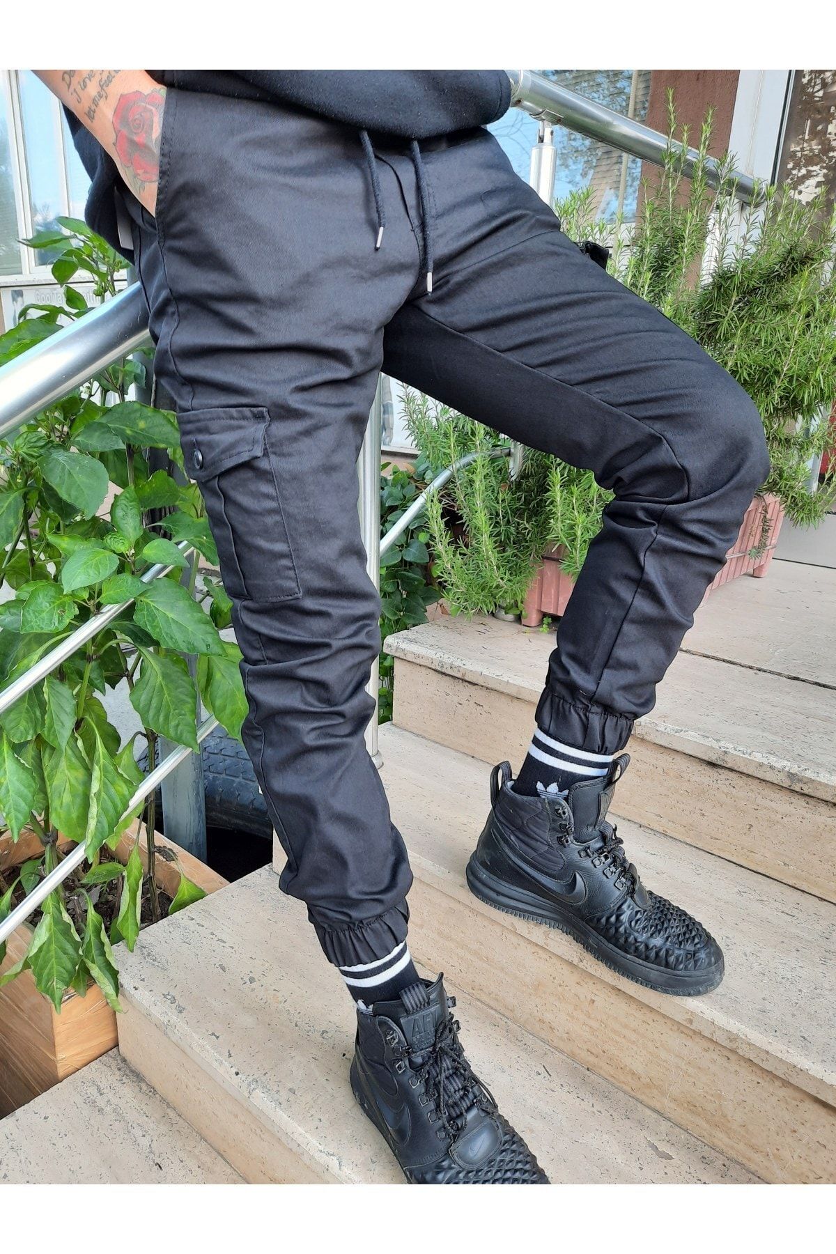 Tarz Cool Men s Black Lycra Jogger Pants with Side Pockets and
