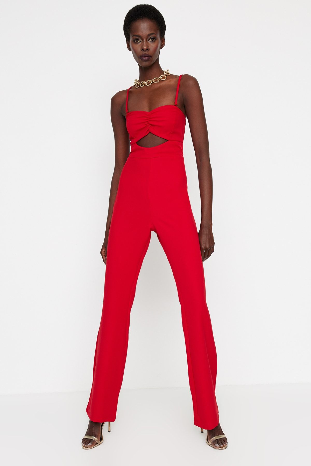 Red fitted jumpsuit discount
