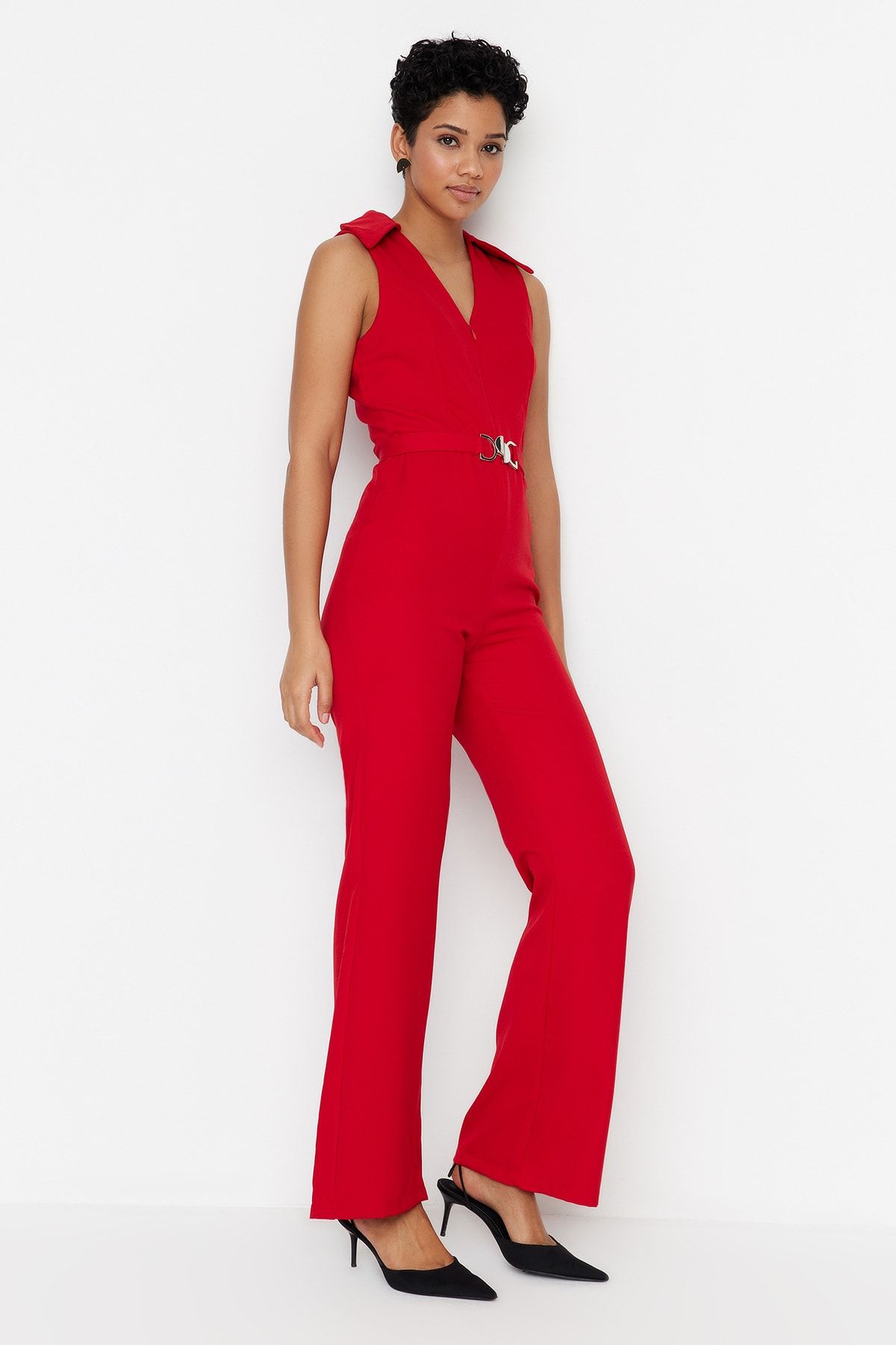 Halter neck red store jumpsuit
