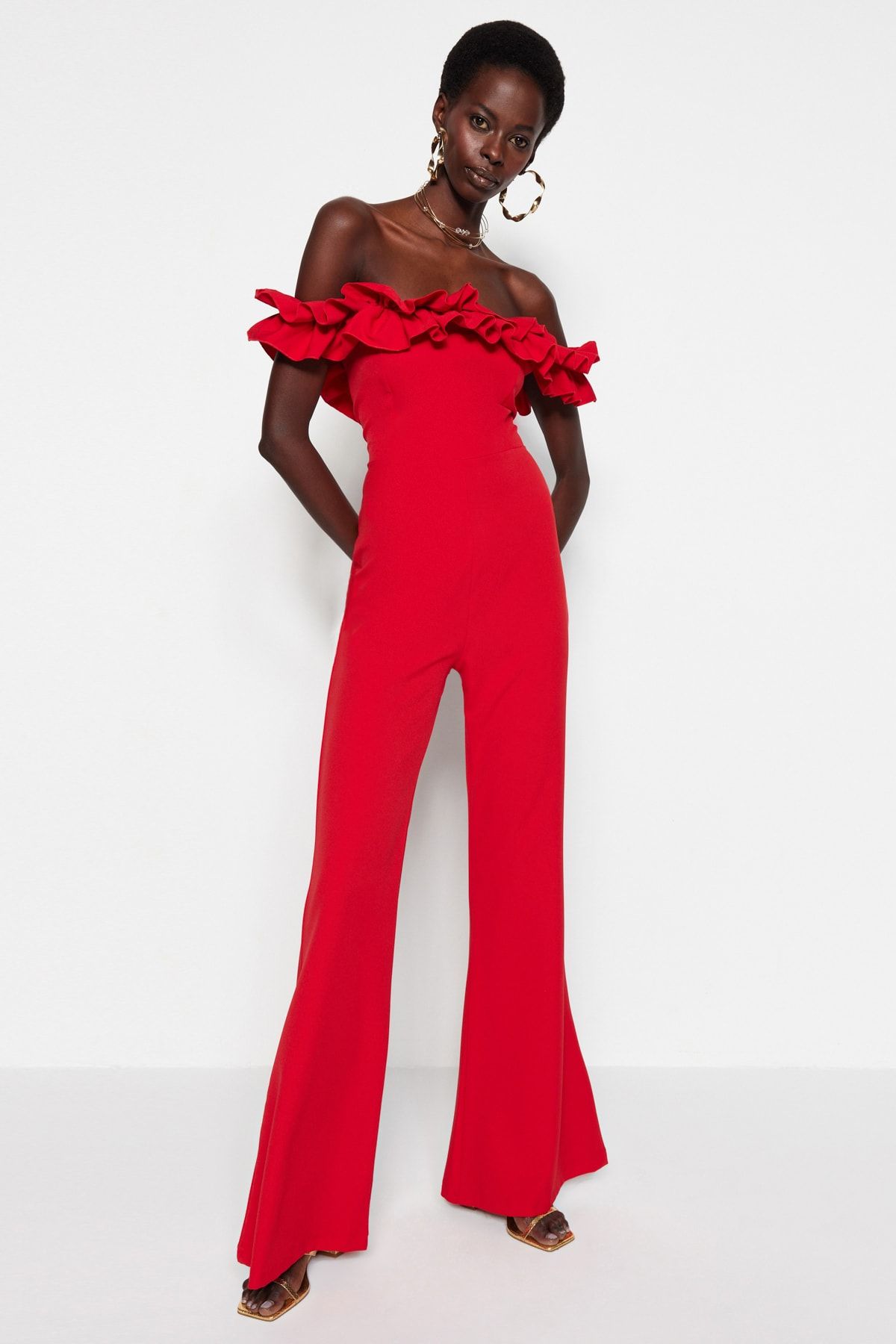 Red top fitted jumpsuit