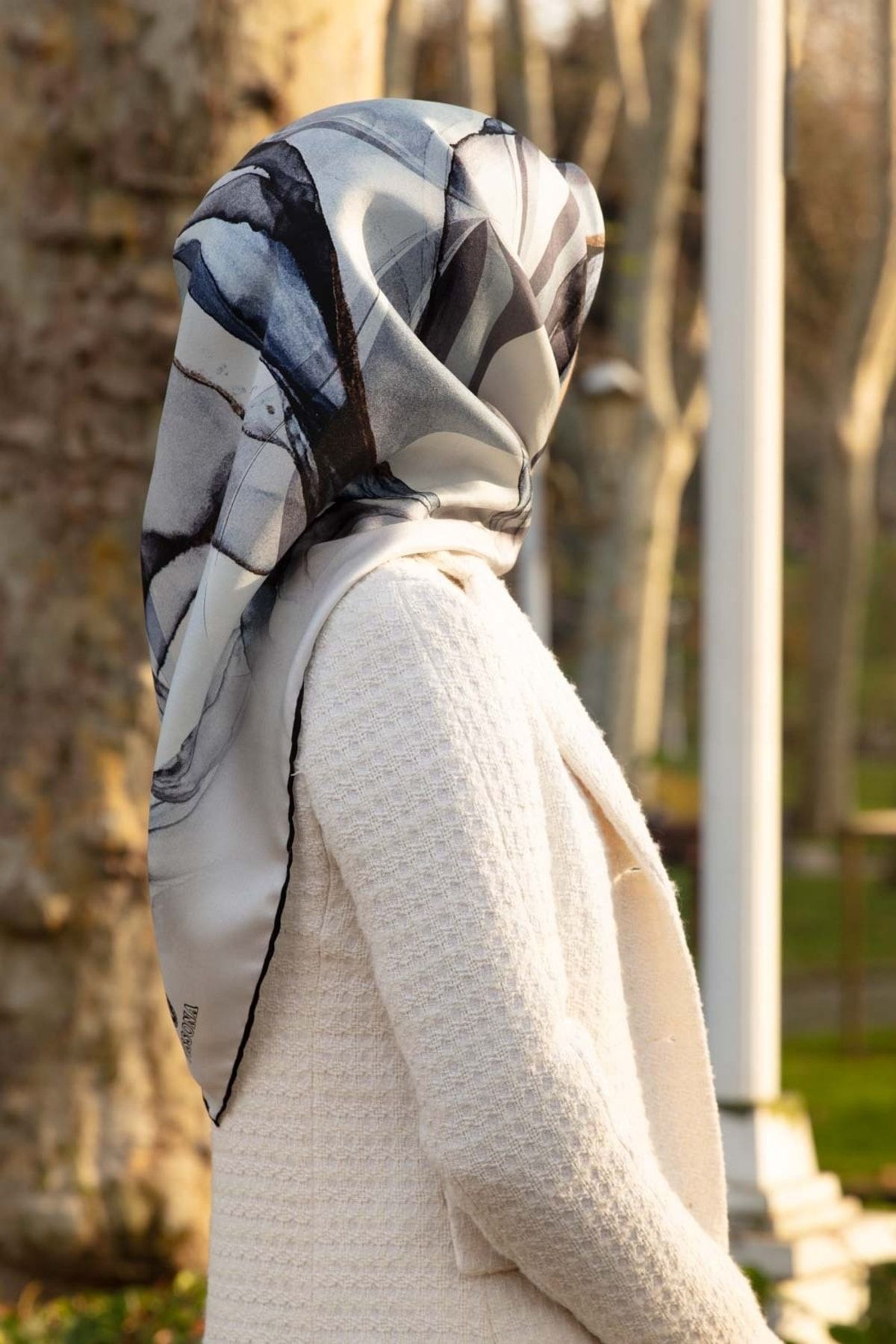 Gray silk scarf store