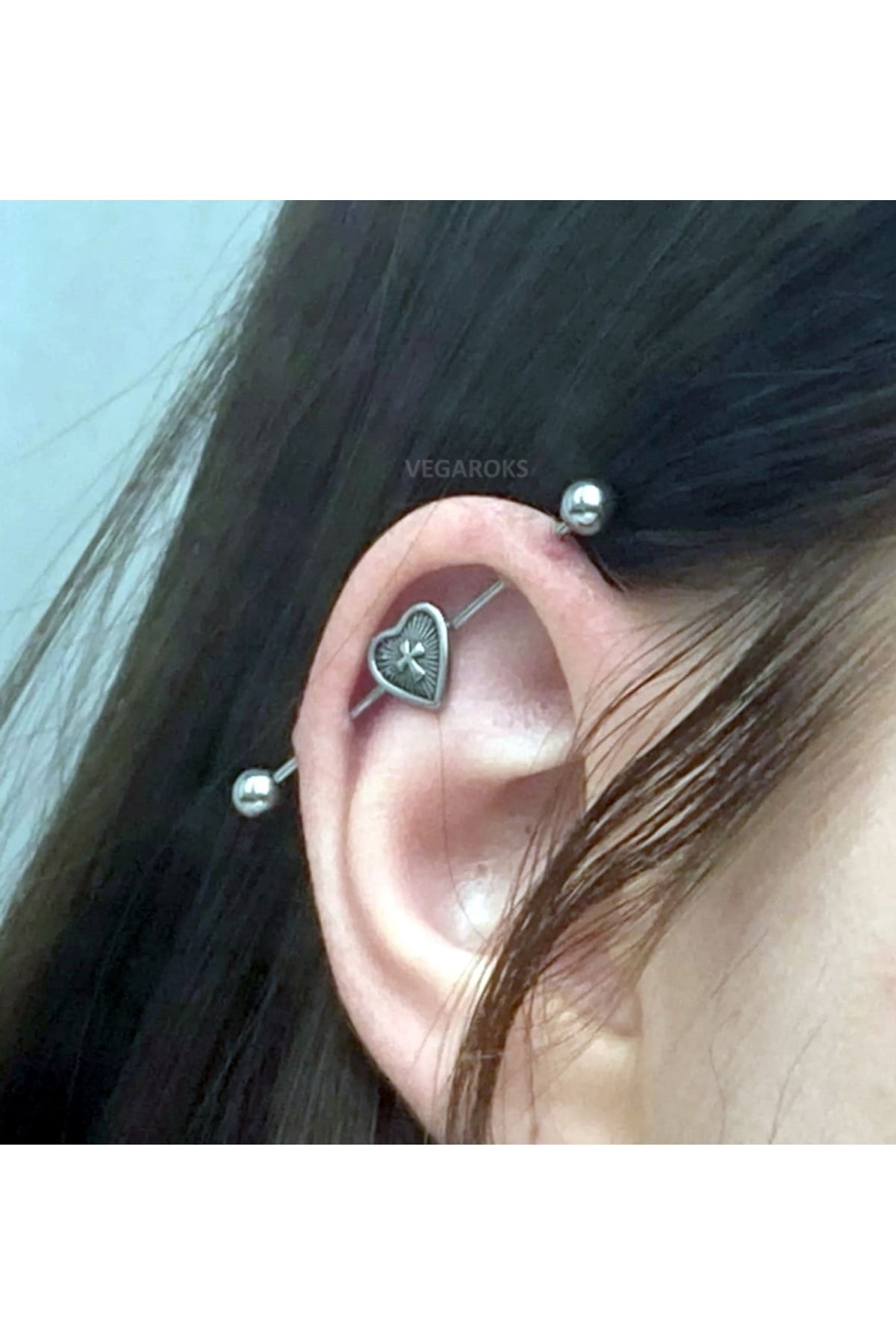 VEGAROKS Surgical Steel Heart Cross Bridge Piercing Heart Cross