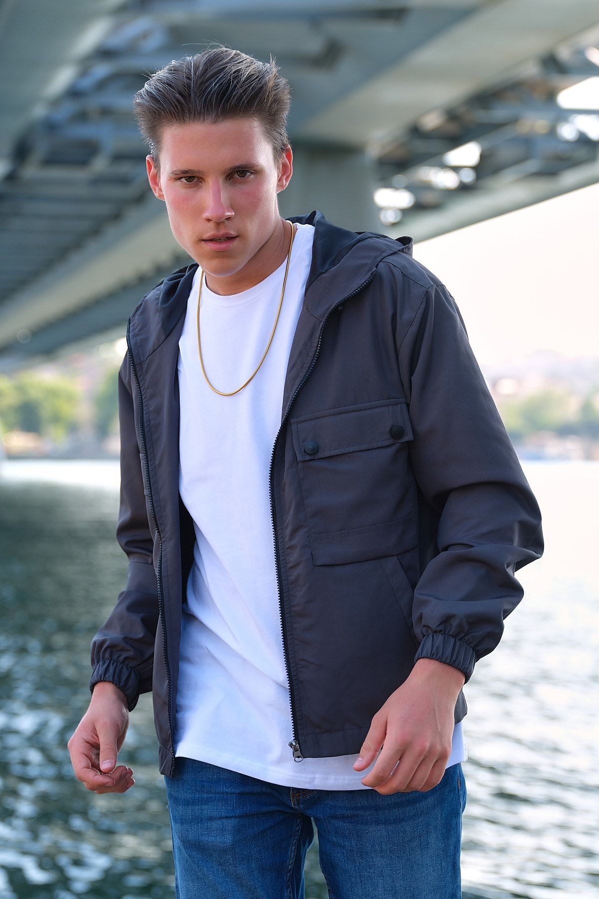 Densmood Multi Pocket Hooded Spring Jacket with Snap Detail Trendyol