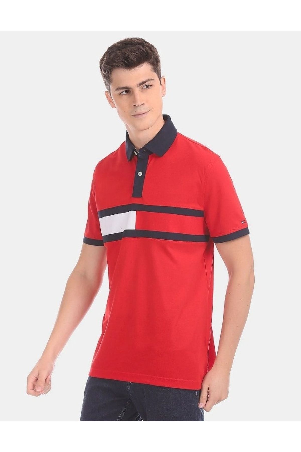 Tommy Hilfiger mens Short Sleeve Cotton Pique Flag in Custom Fit Polo Shirt,  Apple Red, X-Small US at  Men's Clothing store