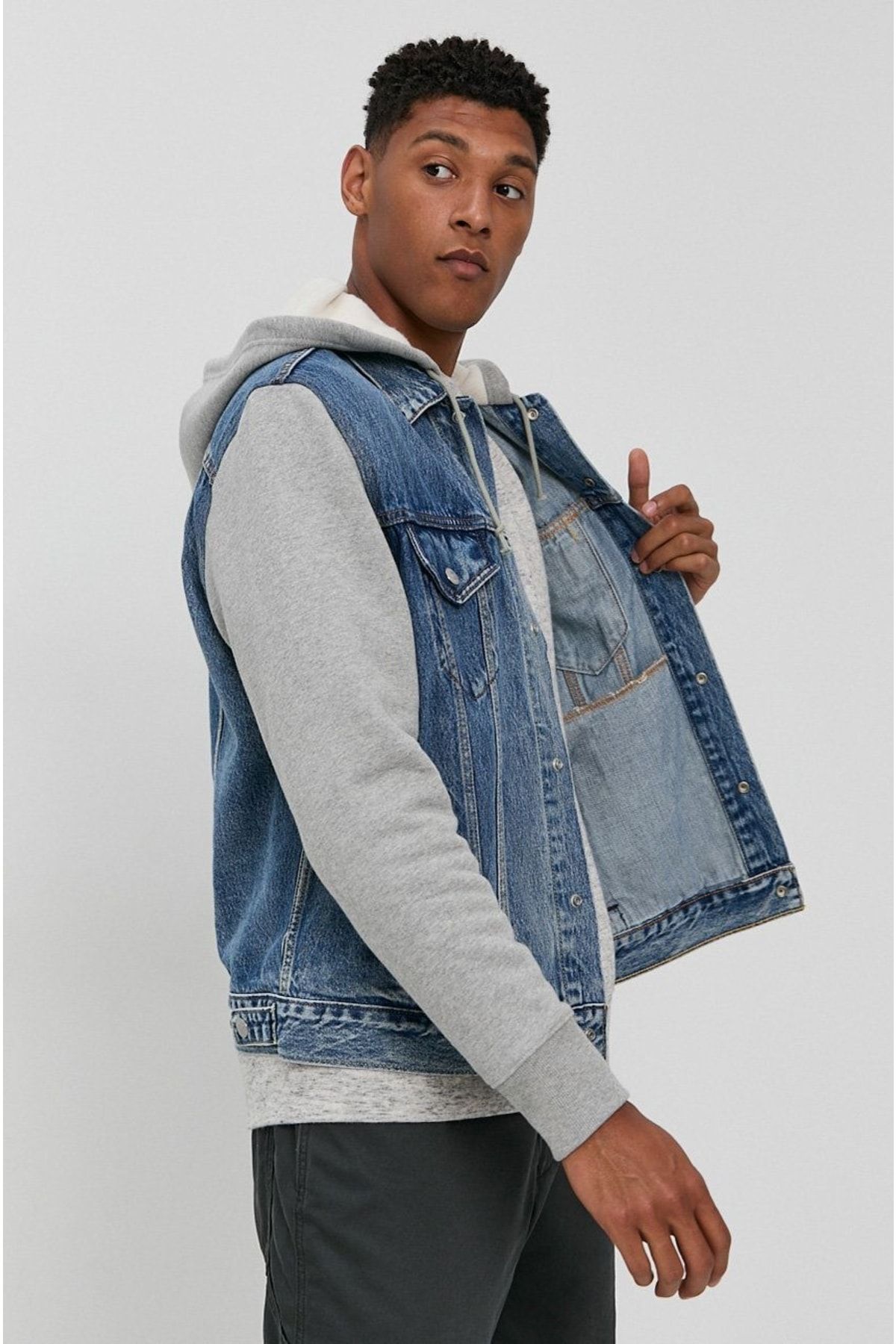 Hybrid hooded trucker jacket top