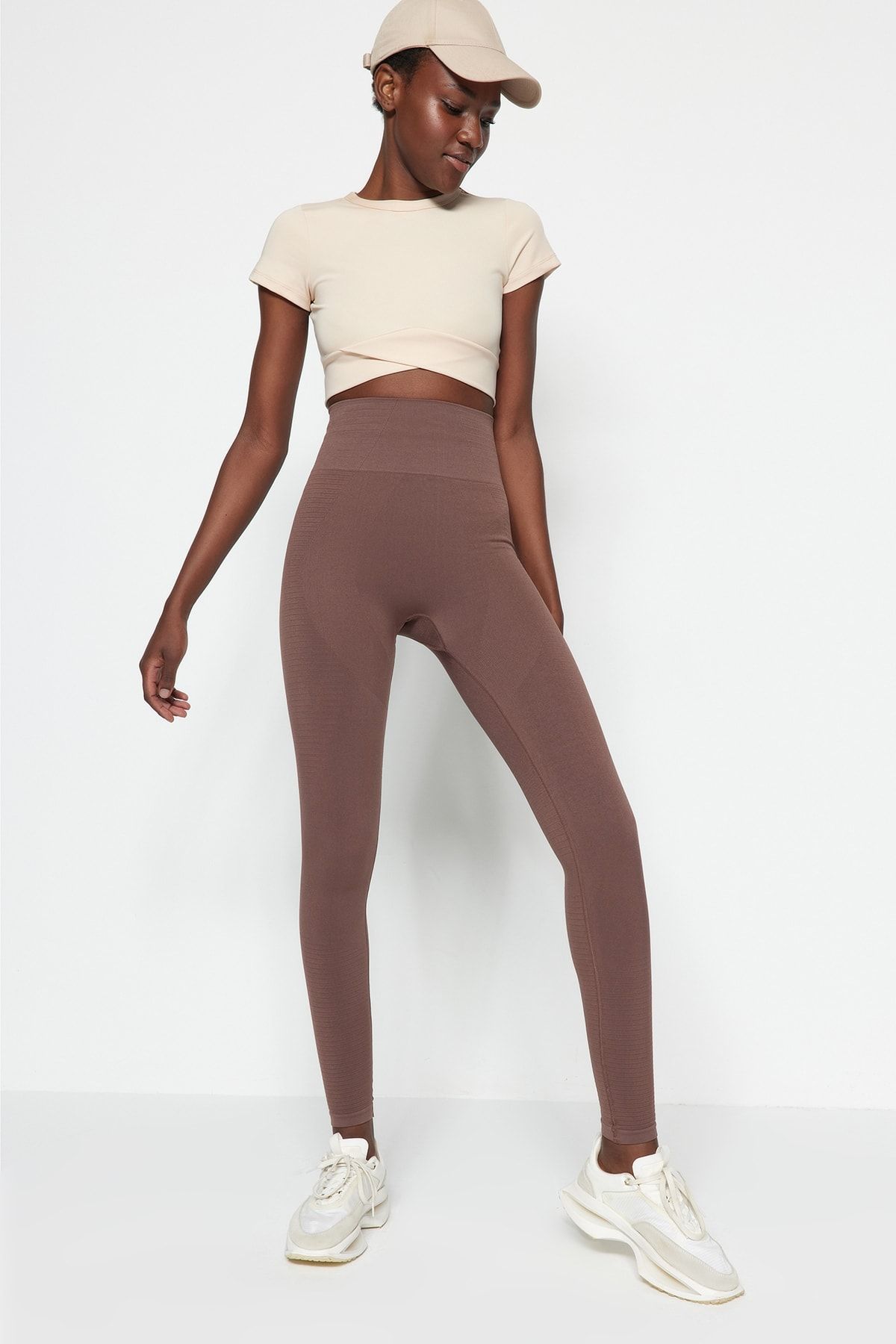 Trendyol Collection Warm Brown Seamless/Seamless Reflector Print Detailed  Full Length Knitted Sports Leggings THMSS23TY00000 - Trendyol
