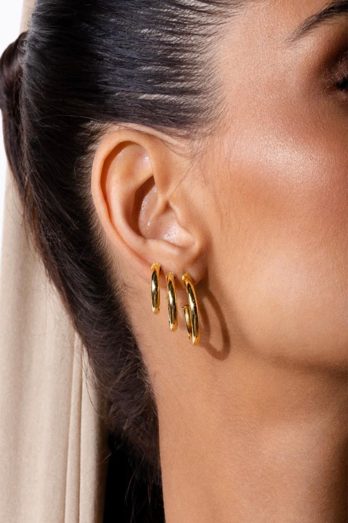 Gold earring 2025 set of 3