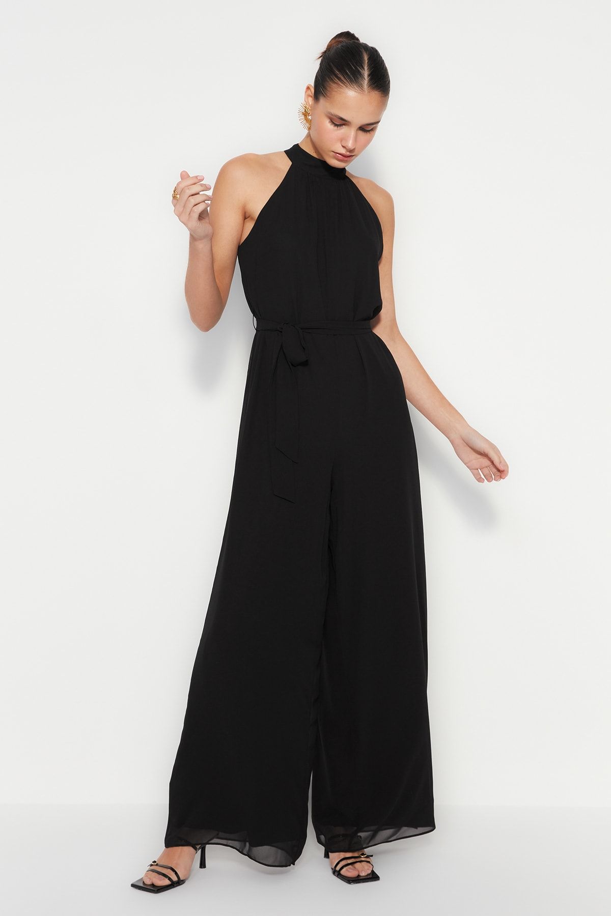 Black chiffon shop jumpsuit