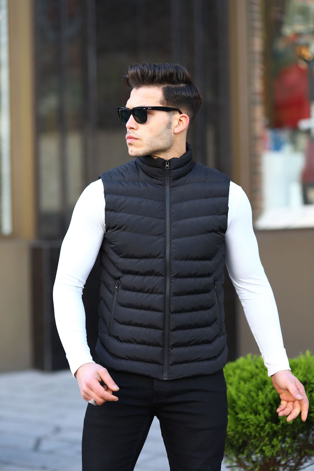 Black polo top puffer vest