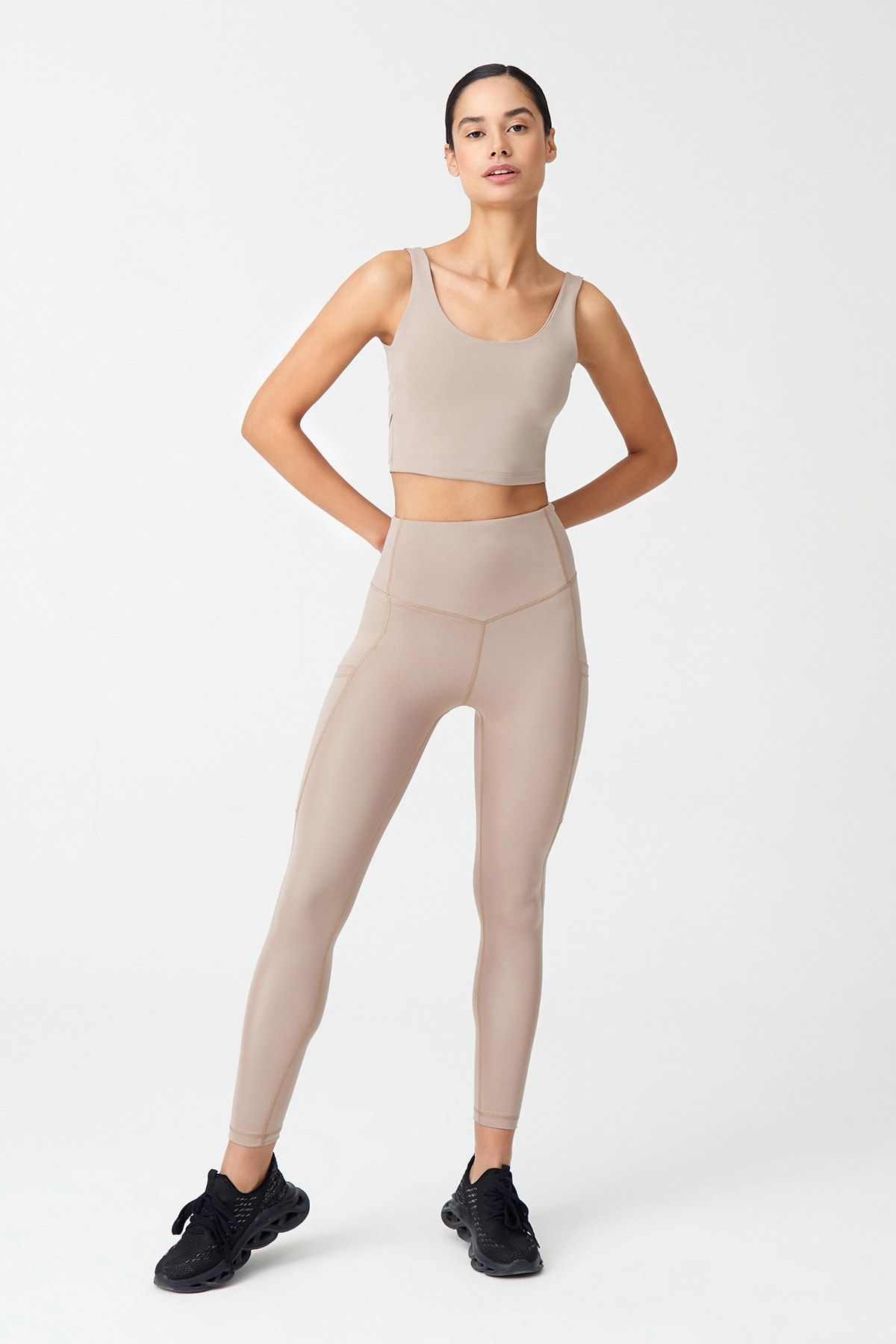 LOS OJOS Women's Beige High Waist Double Pocket Compacting Sports Leggings  - Trendyol