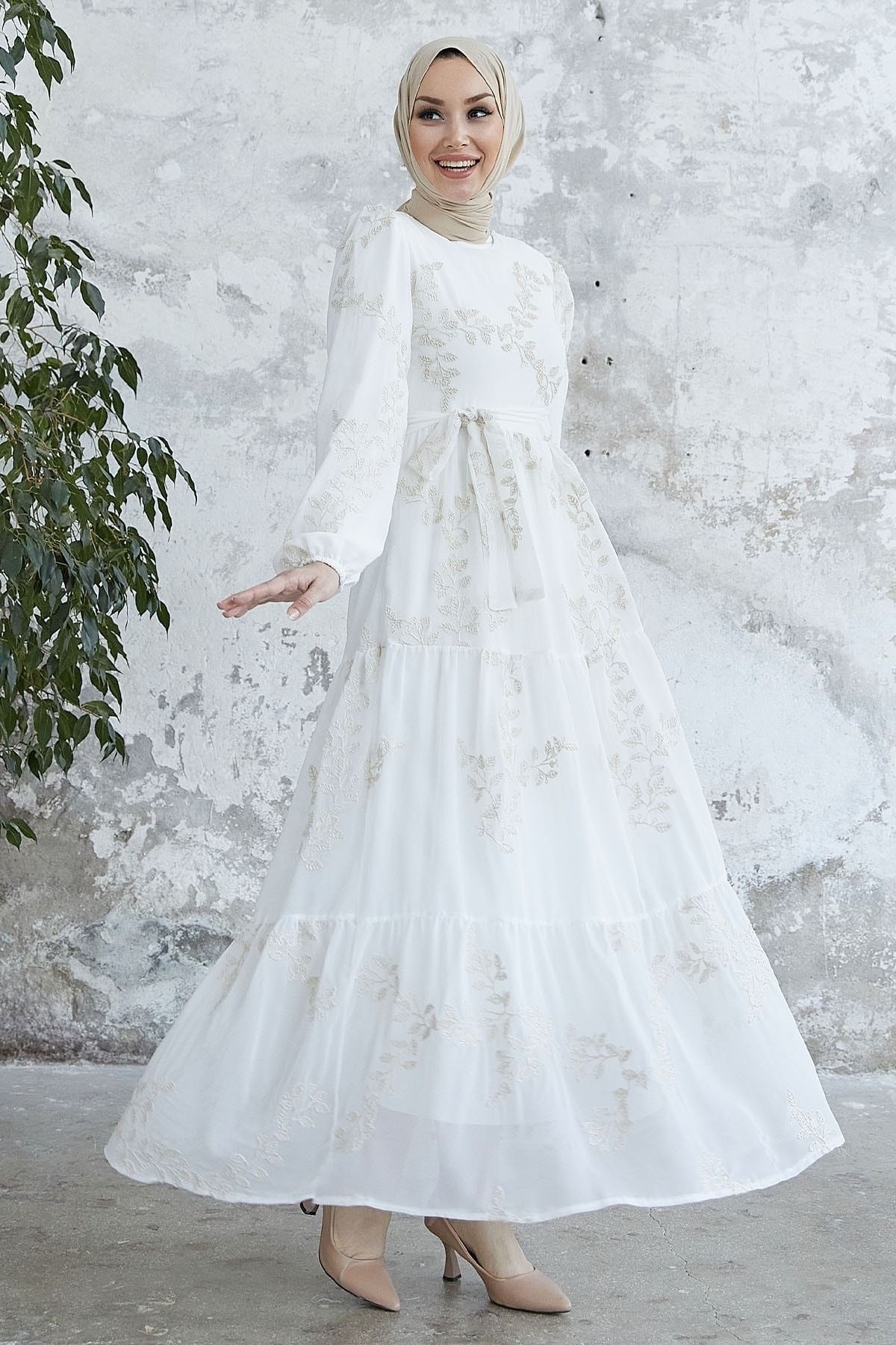 Embroidered chiffon gown clearance