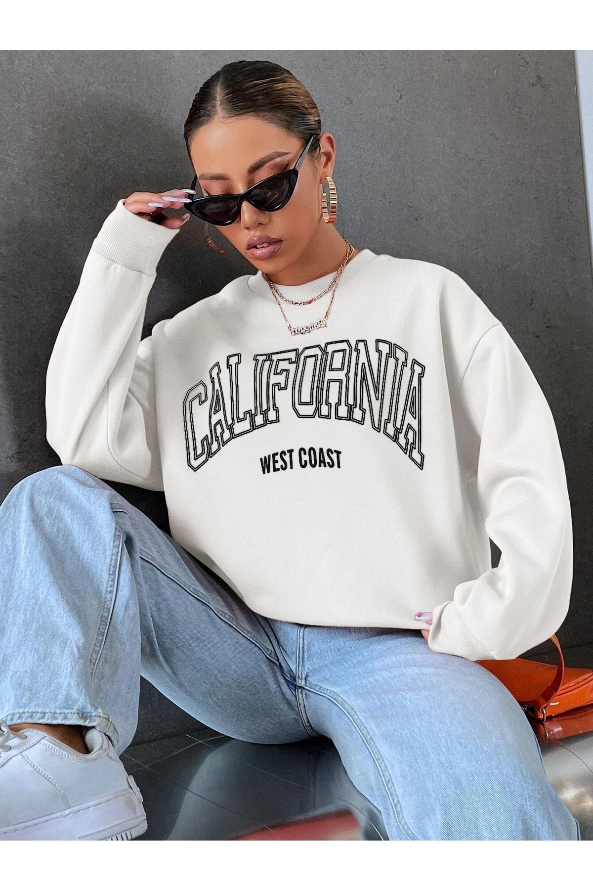 Ribbed crew neck sweatshirt top