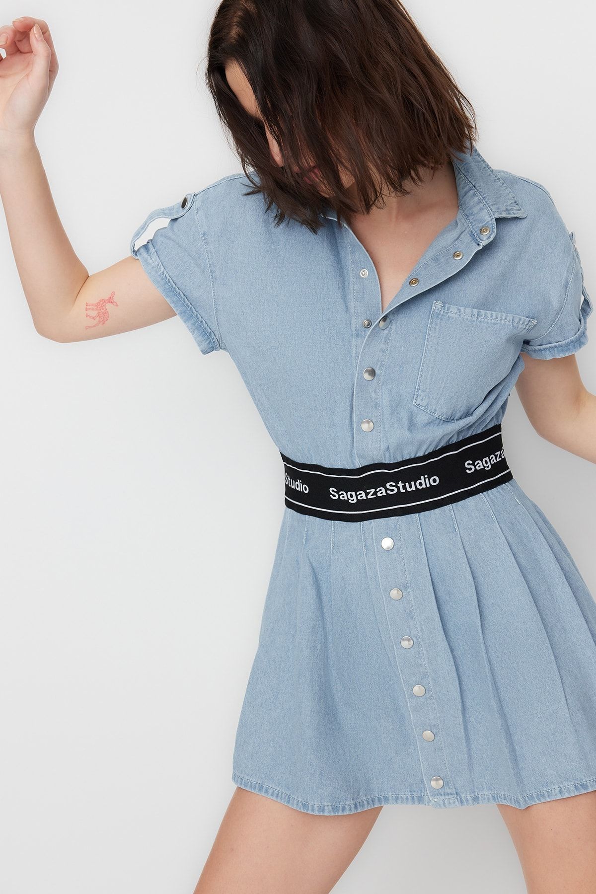 Trendyol Collection X Sagaza Studio Blue Elastic Detailed Denim