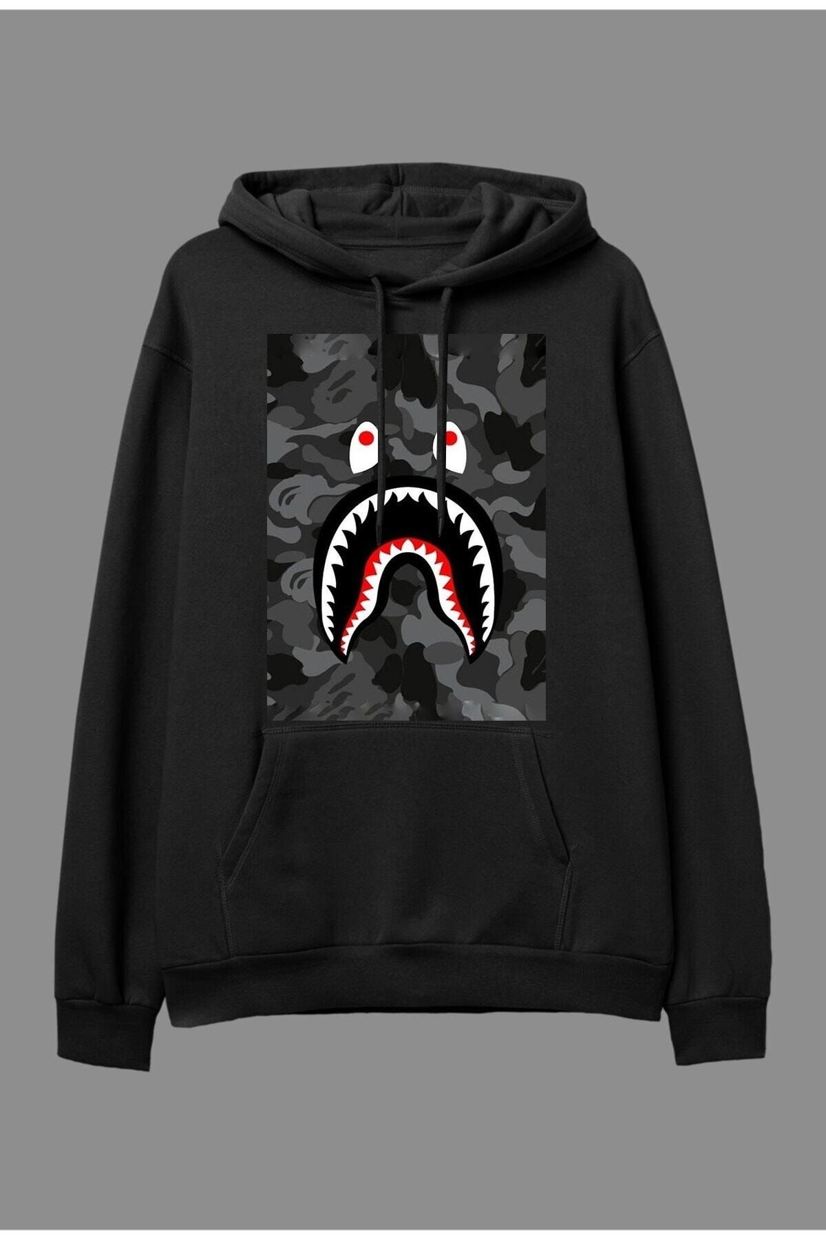 Gray bape shark hoodie top
