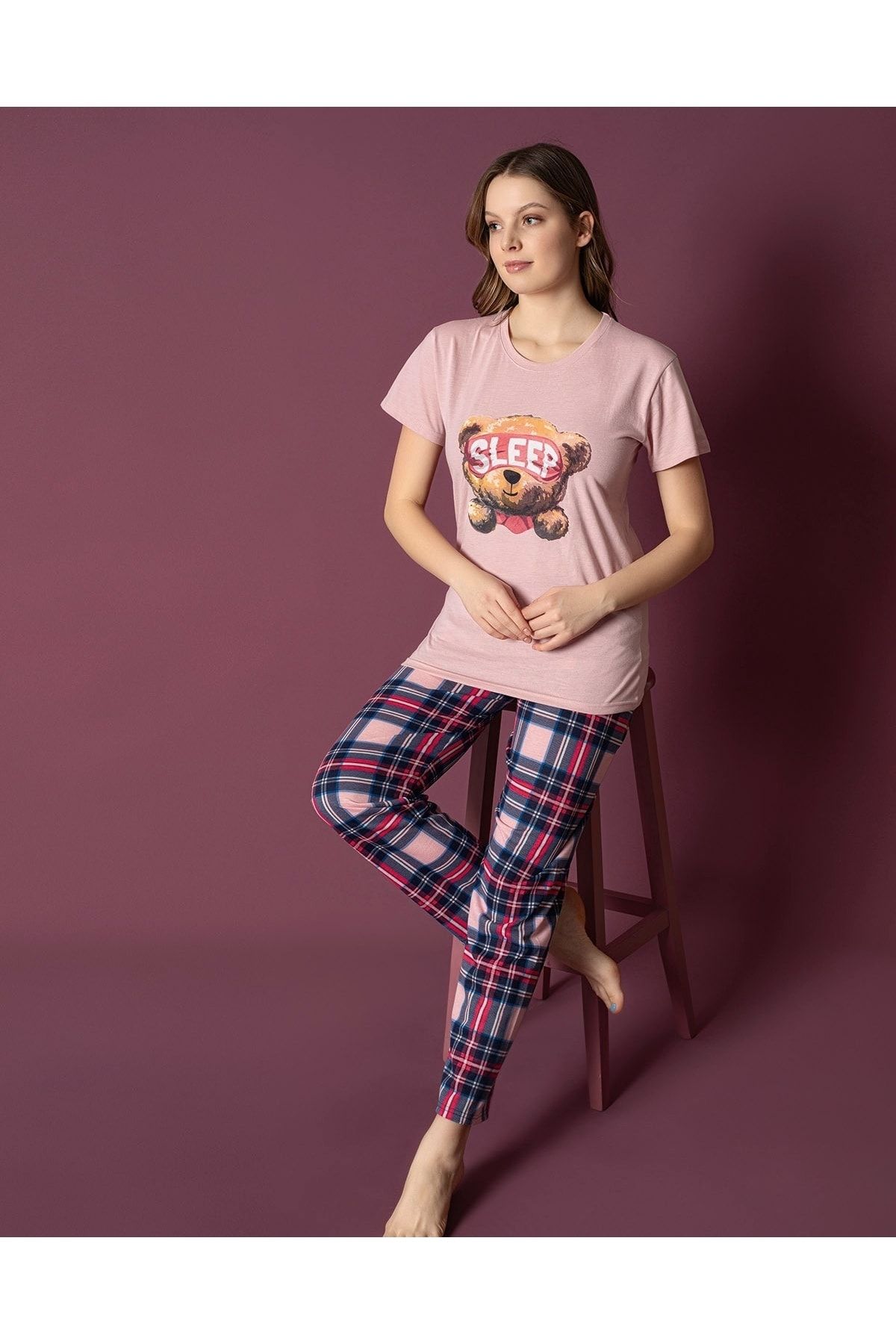 Pink Soft Fluffy Bear Pyjama Set
