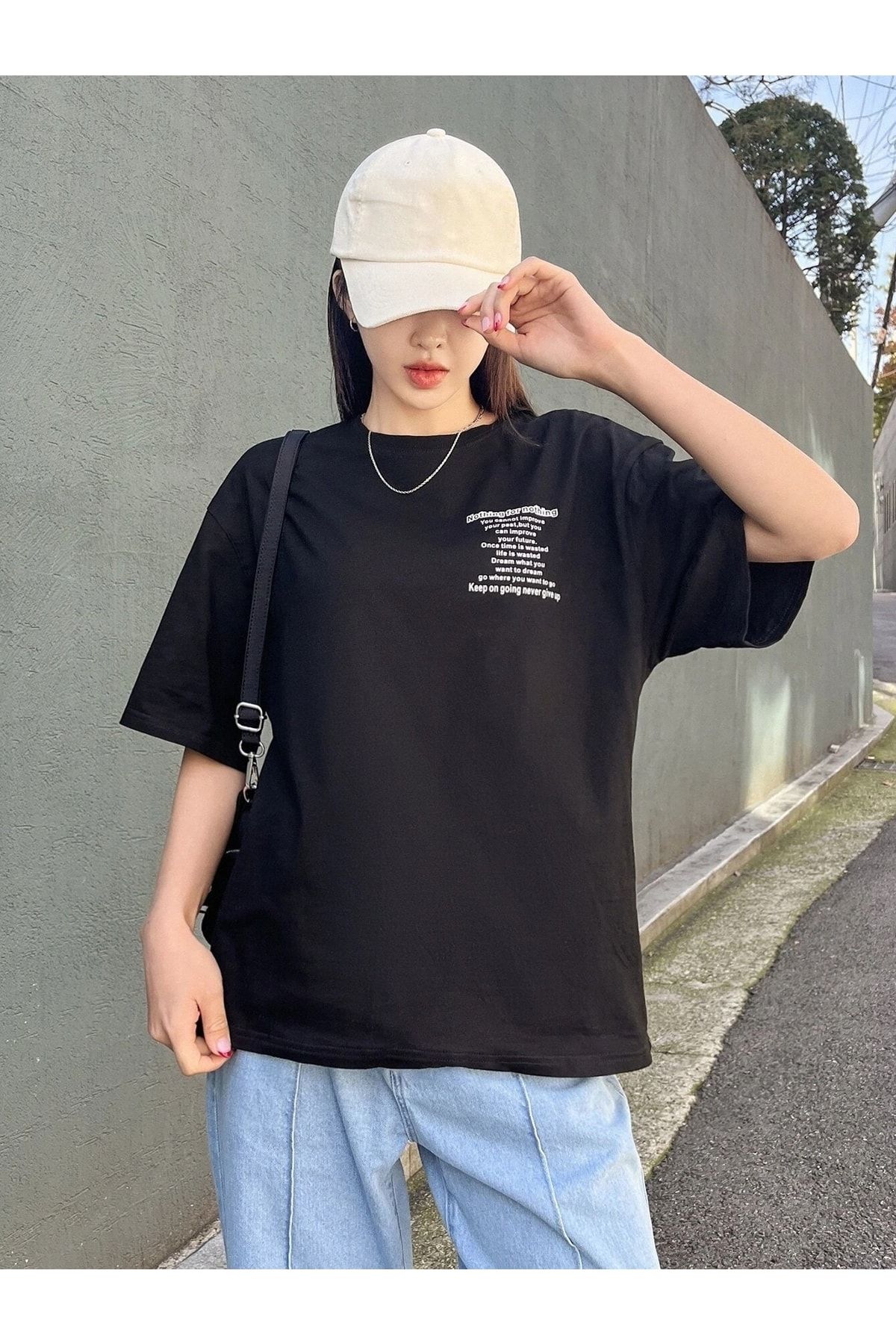 Know Women s Black Nothing For Nothing Printed Oversize T shirt
