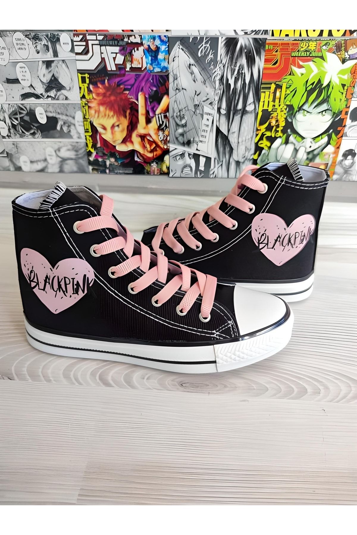 MECH BUT K Blackpink Heart Printed Black High Top Sports Shoes