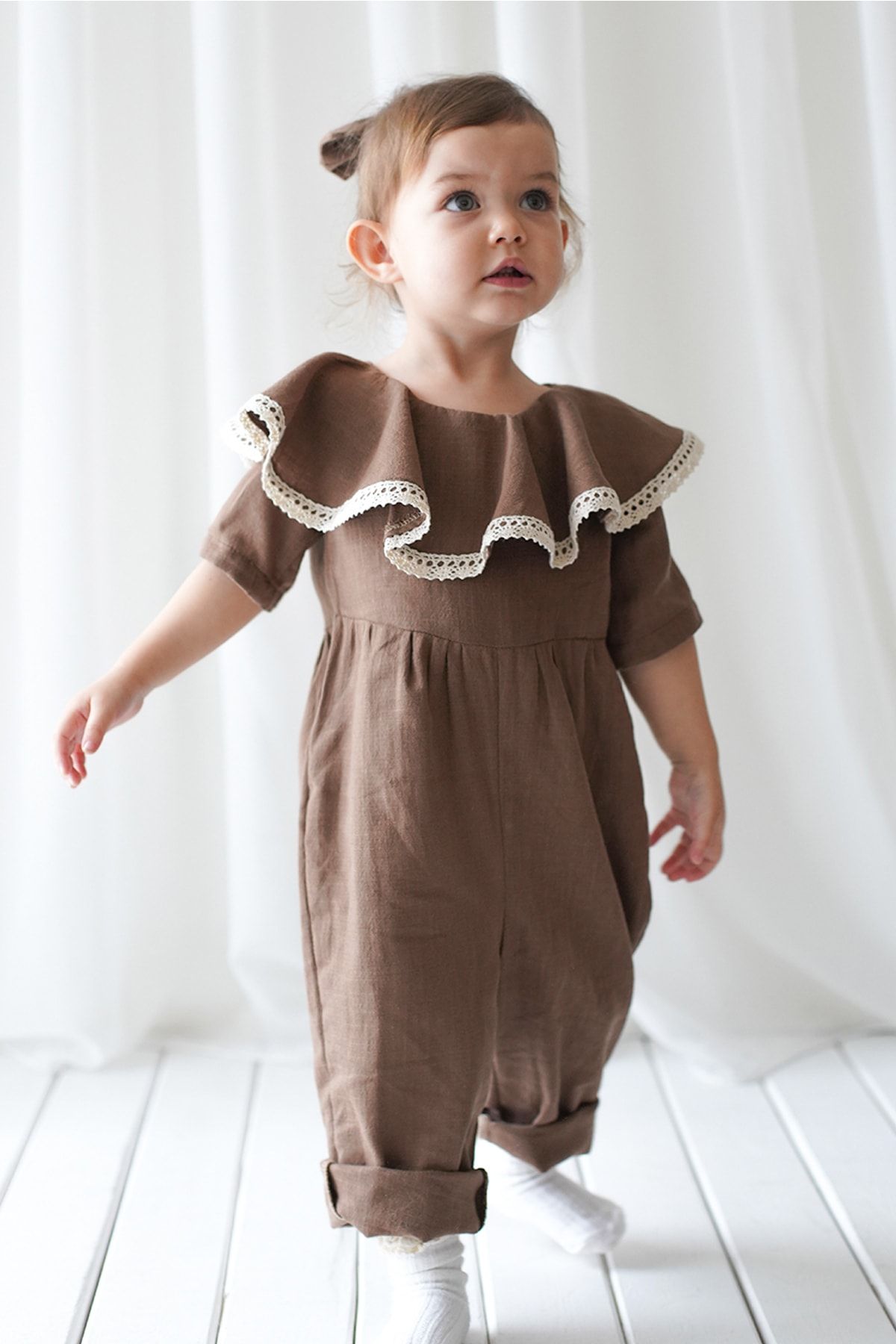 Catz Kids Vera Brown Laced Linen Jumpsuit Trendyol