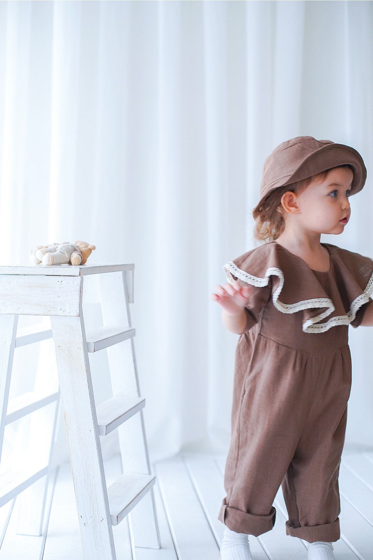 Catz Kids Vera Brown Laced Linen Jumpsuit Trendyol