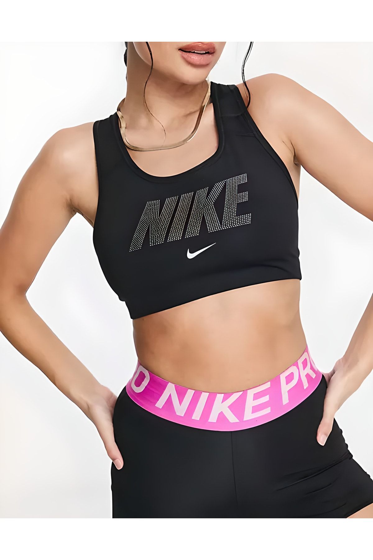 Nike Swoosh Medium Support Unpadded Sports Bra with Metallic Lettering -  Trendyol