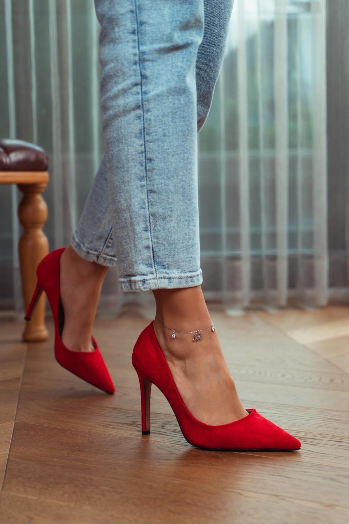 Suede red heels store