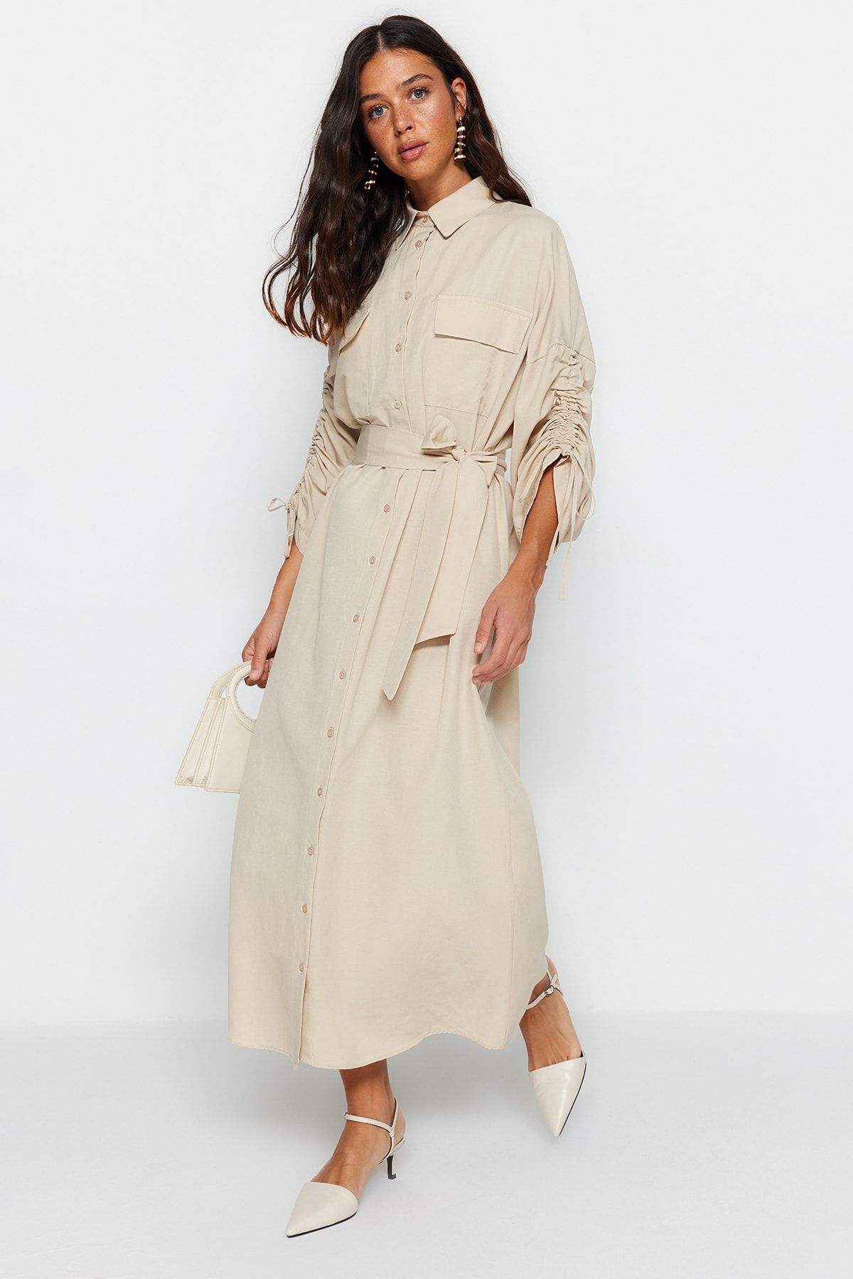 TRENDYOL MODEST Dress Beige Shirt dress Trendyol