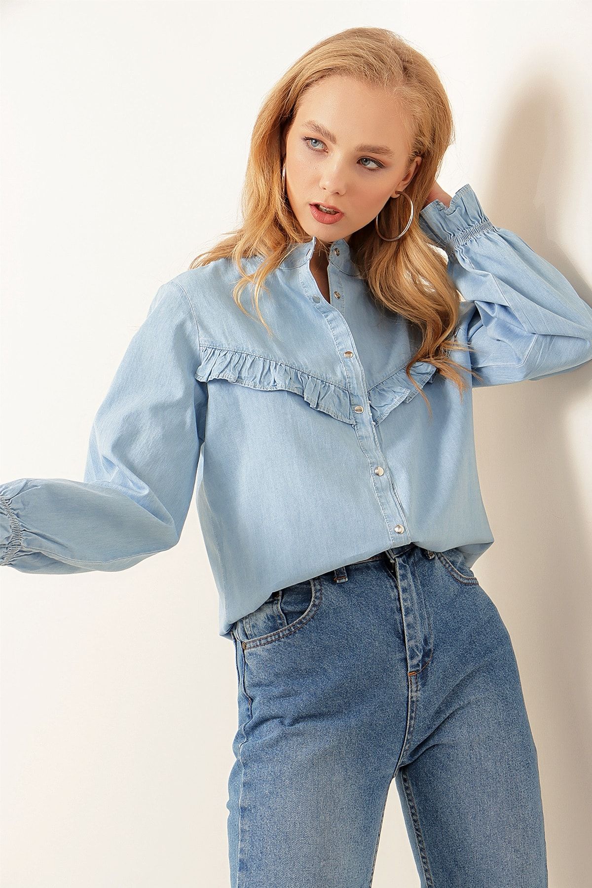 Denim long sleeve shirt for womens on sale