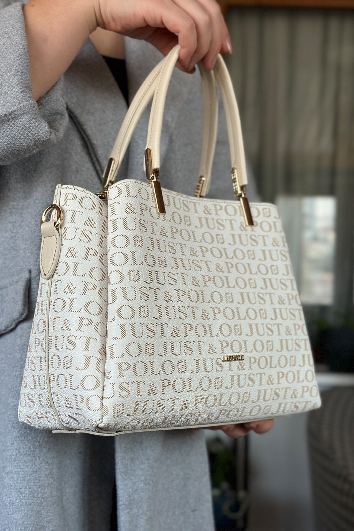 Just Polo Cream Color 5 Compartment Women s Hand and Shoulder Bag