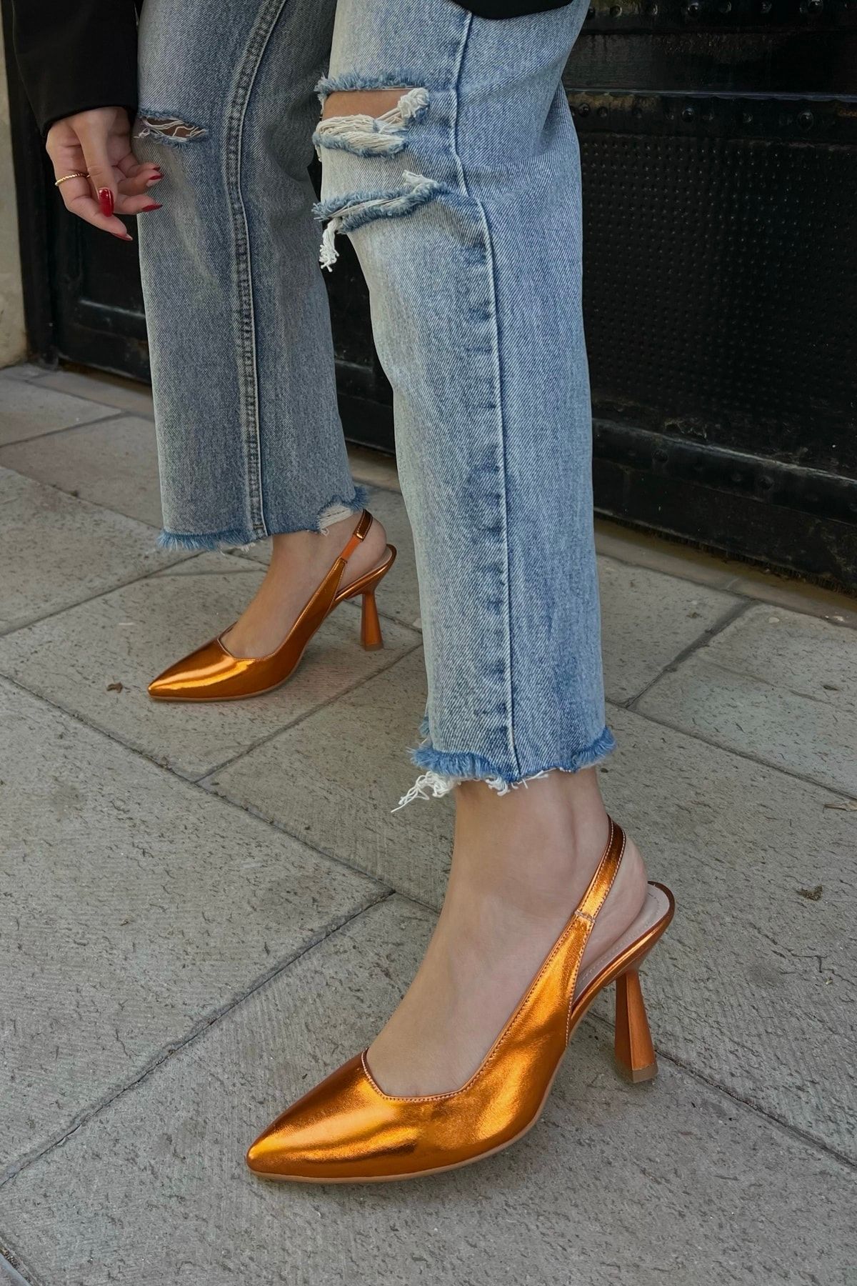 Comfortable metallic heels on sale