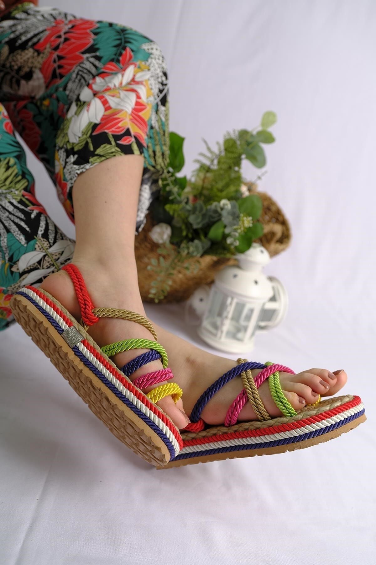 Multicolor sales flat sandals