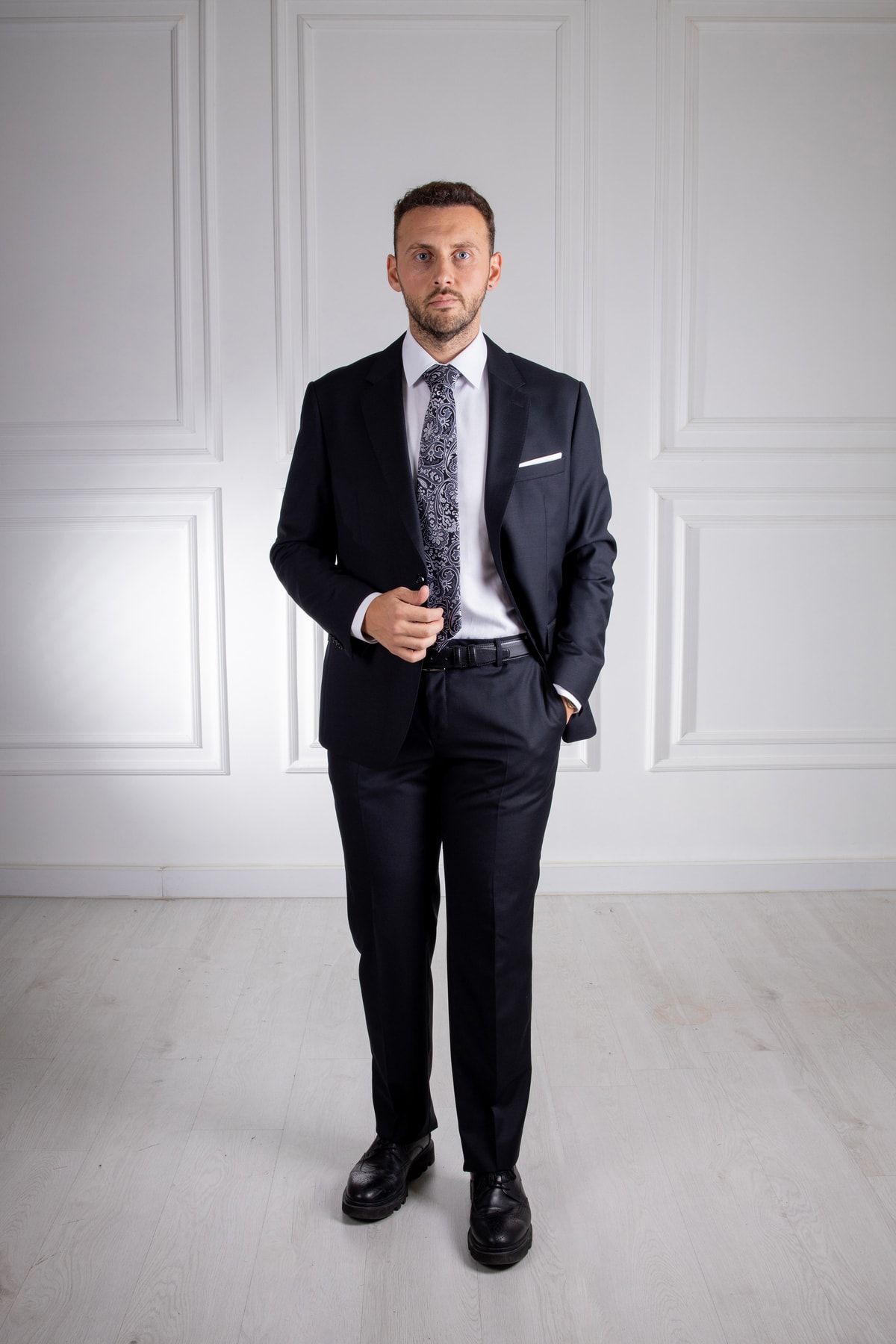 Sarar Jam Saxon Classic Pattern 4 drop Mono Collar Black Suit