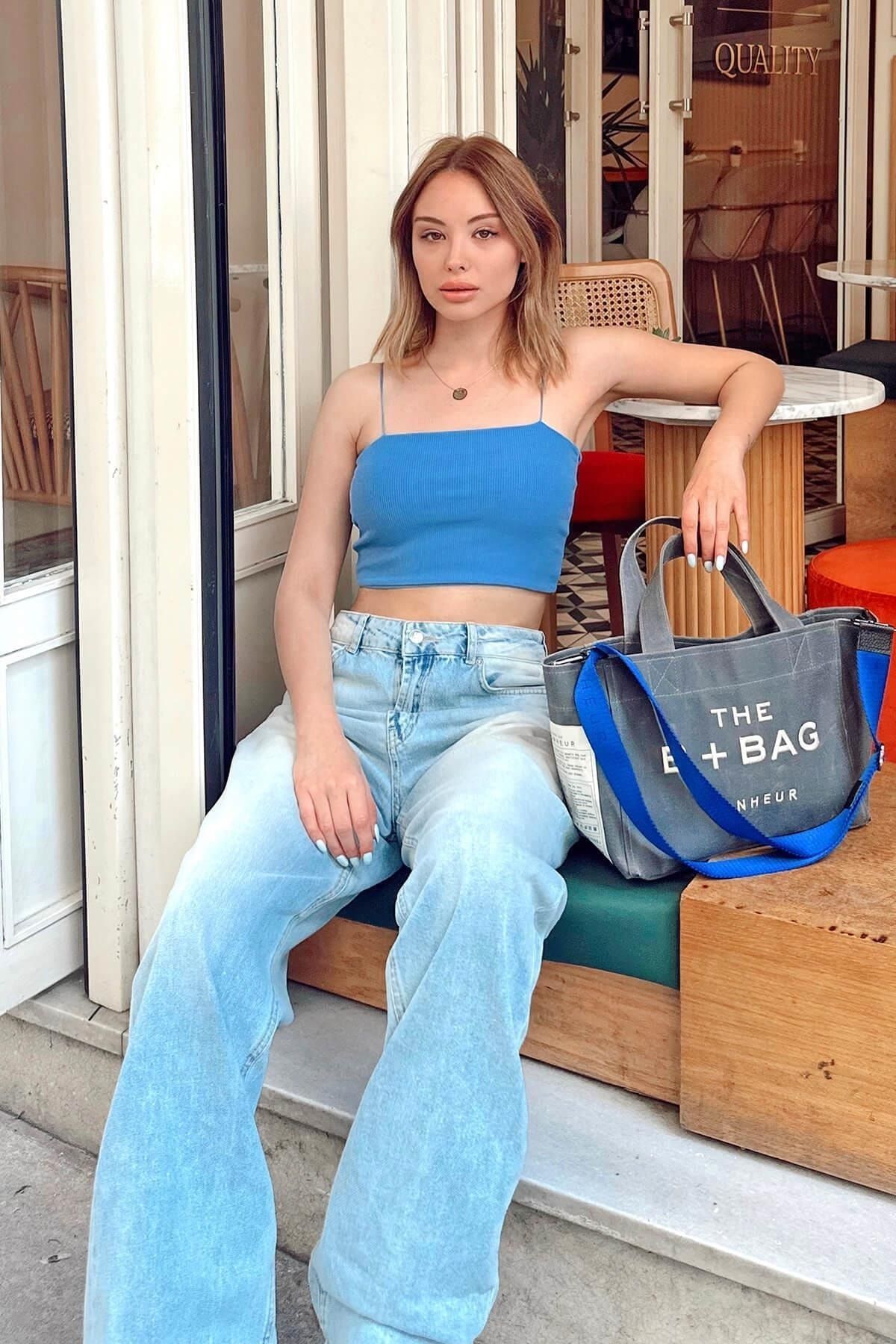 Swist Women s Blue String Strap Crop Top Trendyol
