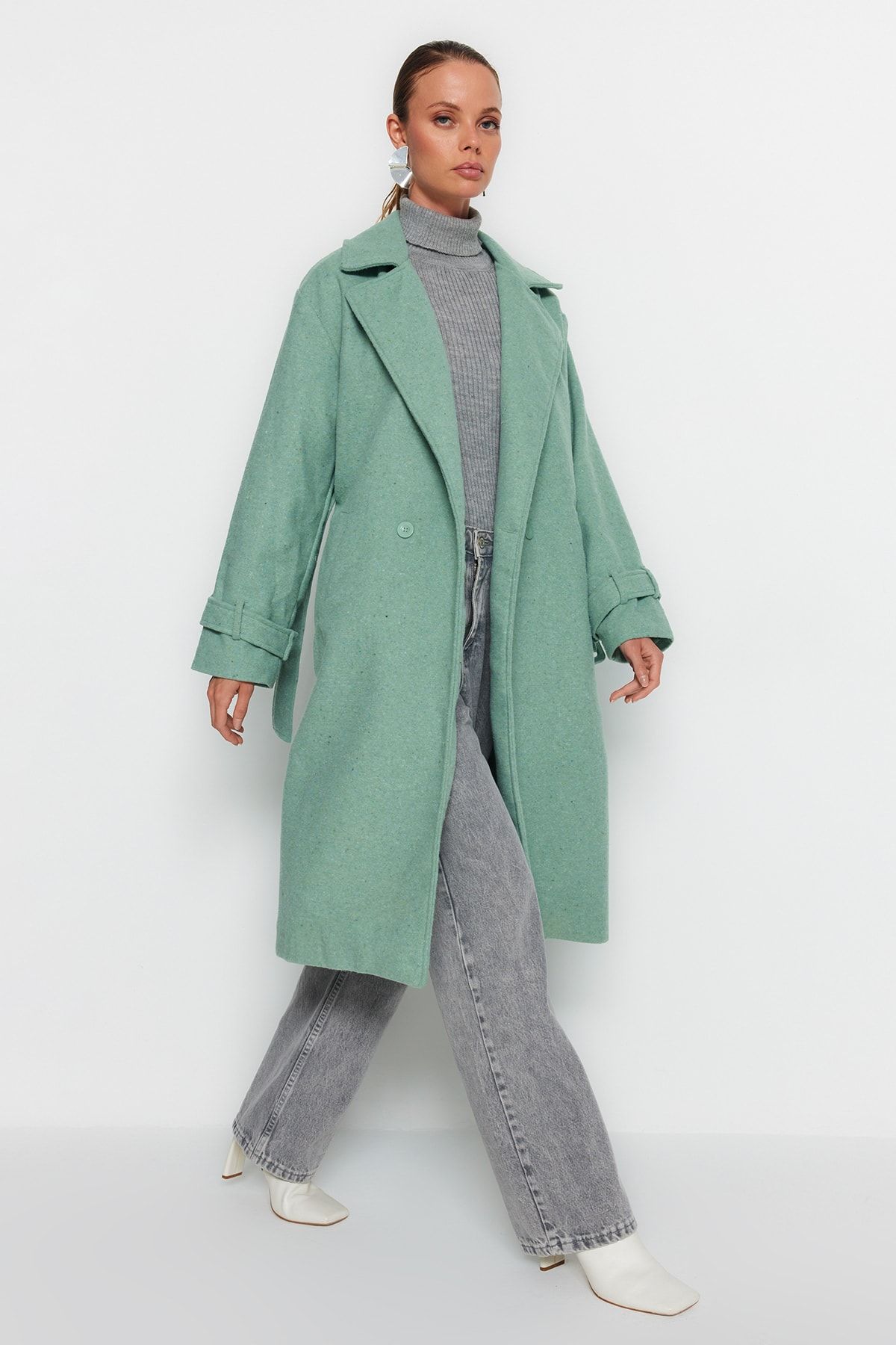 Trendyol Collection Coat Green Double breasted Trendyol