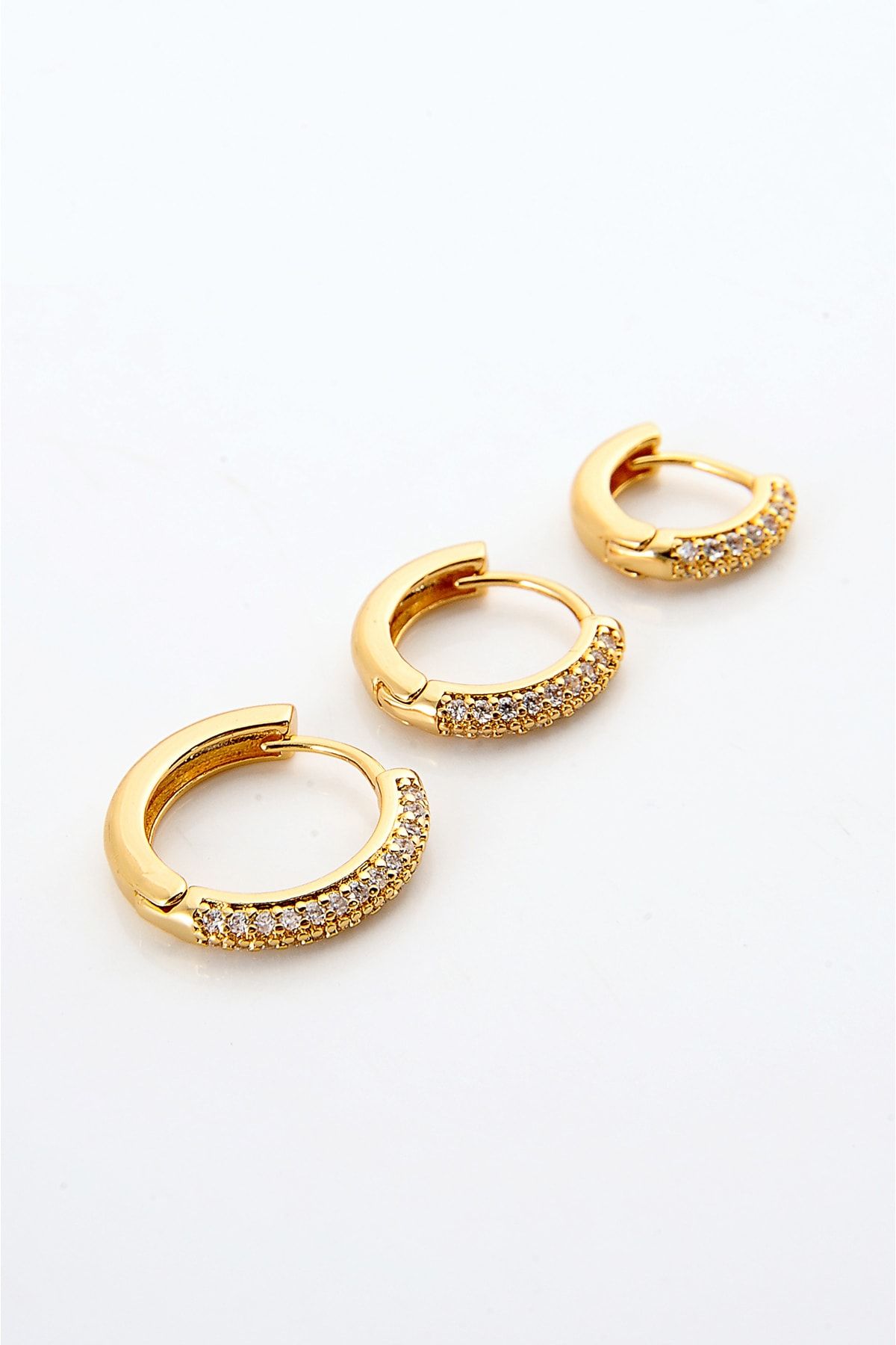 EUROMODA Set of 3 Hoop Earrings with Ring Design and Zircon Stones